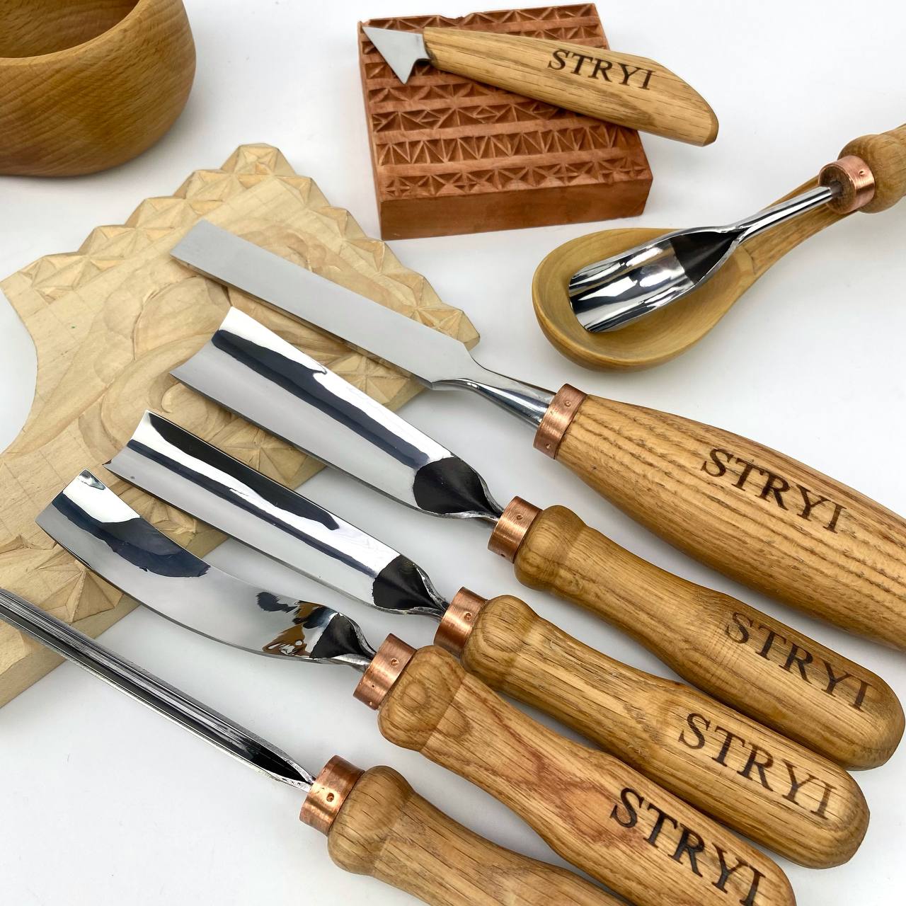Wood Carving Kit 7 pcs, Chisels and Gouges STRYI Profi, Versatile Carving Set