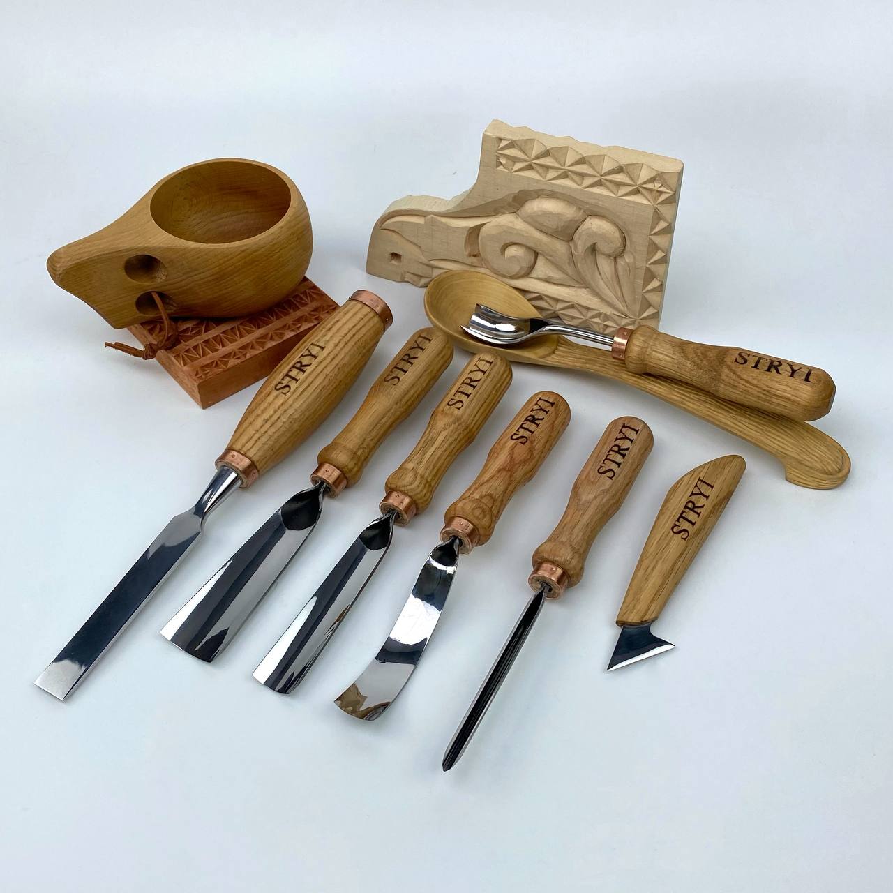 Wood Carving Kit 7 pcs, Chisels and Gouges STRYI Profi, Versatile Carving Set