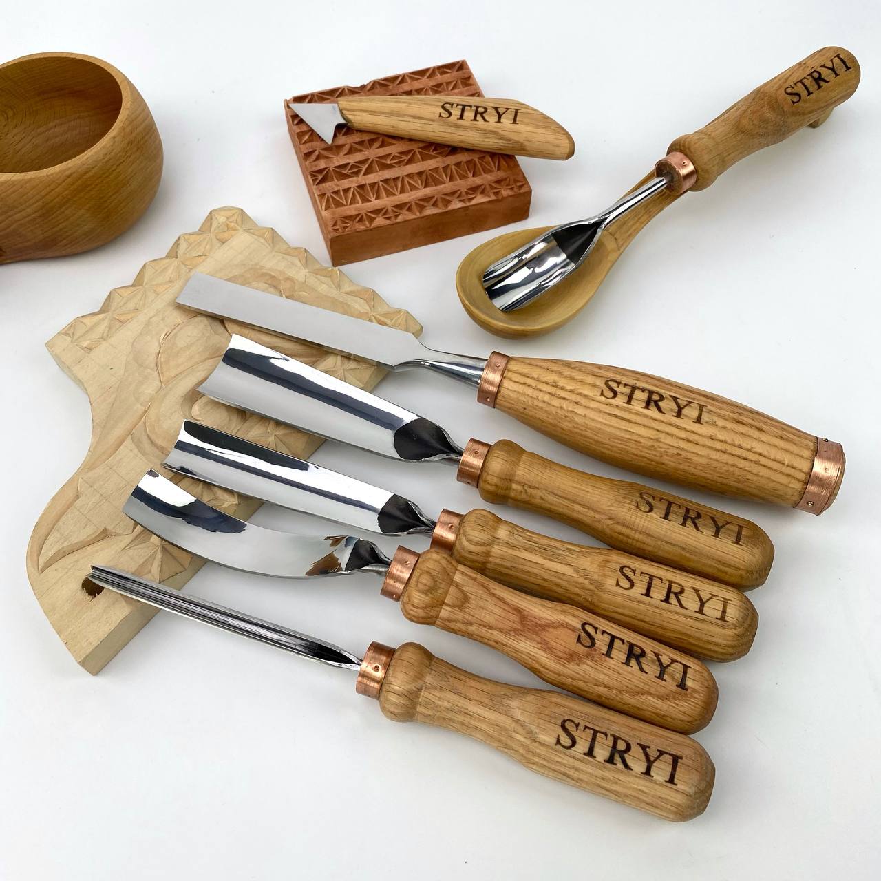 Wood Carving Kit 7 pcs, Chisels and Gouges STRYI Profi, Versatile Carving Set