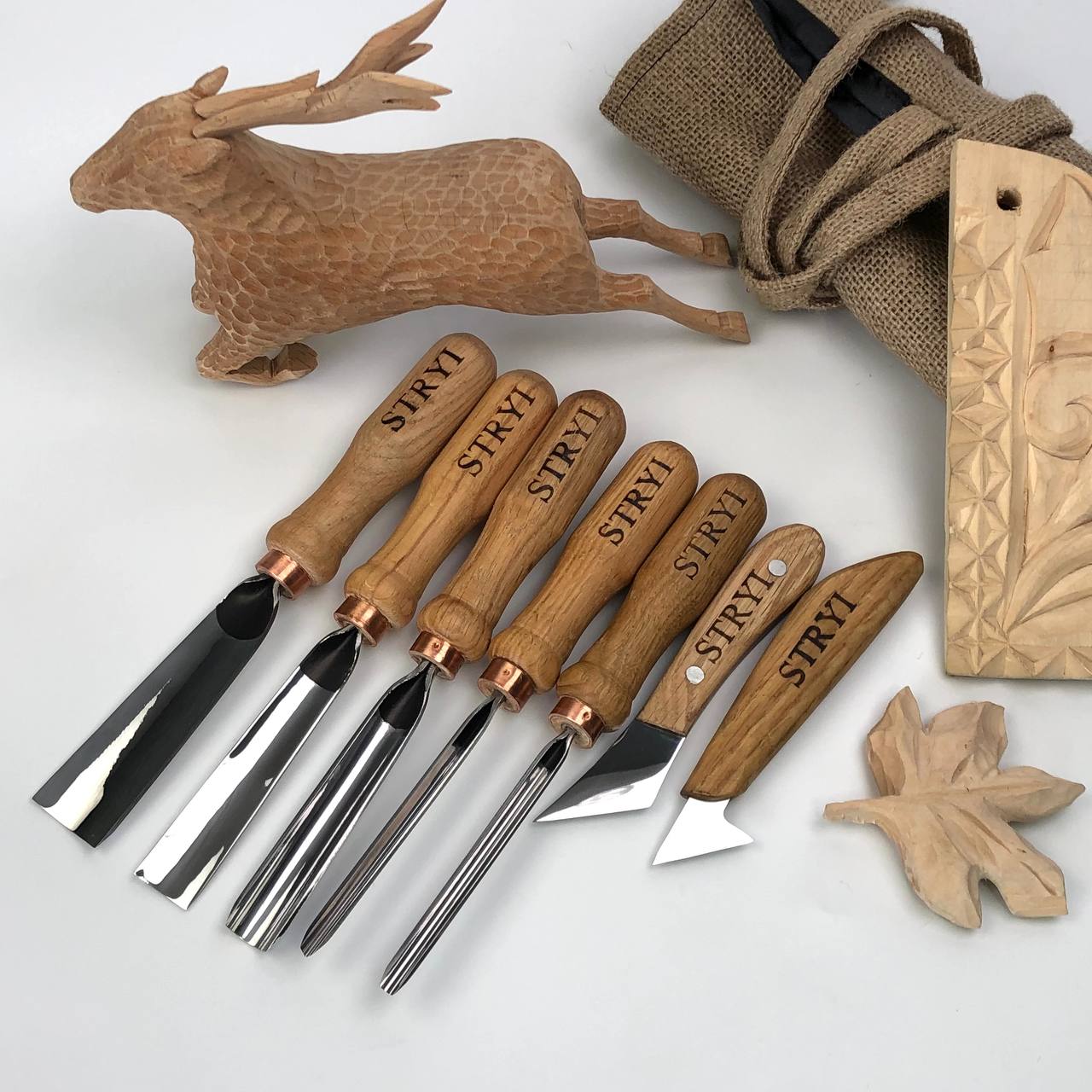 Basic wood carving kit STRYI for Whittling figures and Relief carving, Versatile set