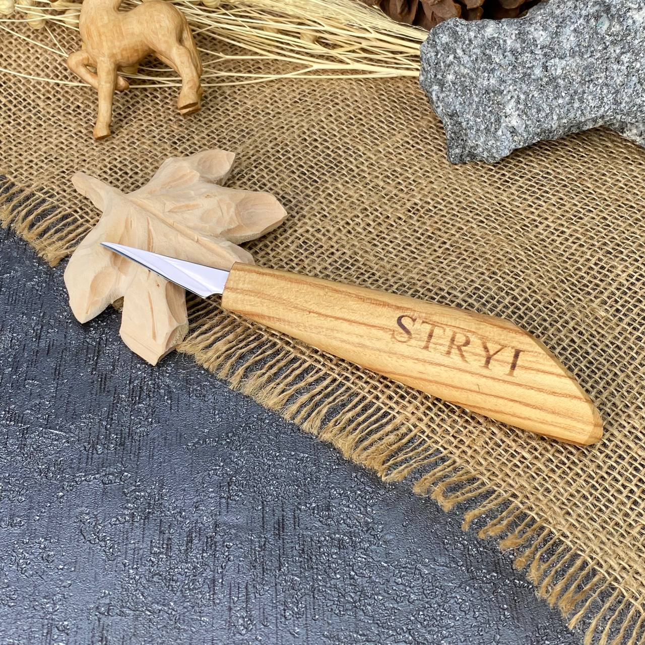 Wood carving knife 40mm STRYI Profi for detailed carving, Whittling knife, Sloyd knife