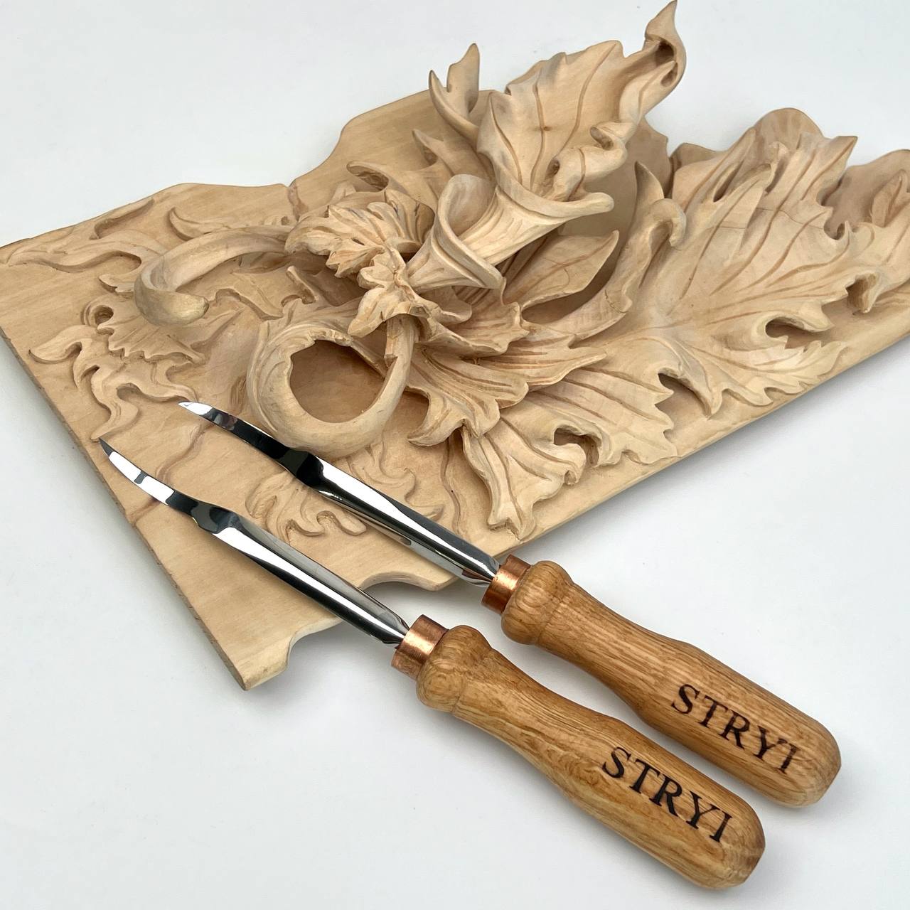 Long hook tool STRYI Profi for relief carving, Detailing chisel for crosscutting, Relief carving tool