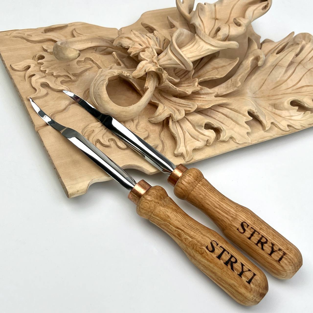 Long hook tool STRYI Profi for relief carving, Detailing chisel for crosscutting, Relief carving tool