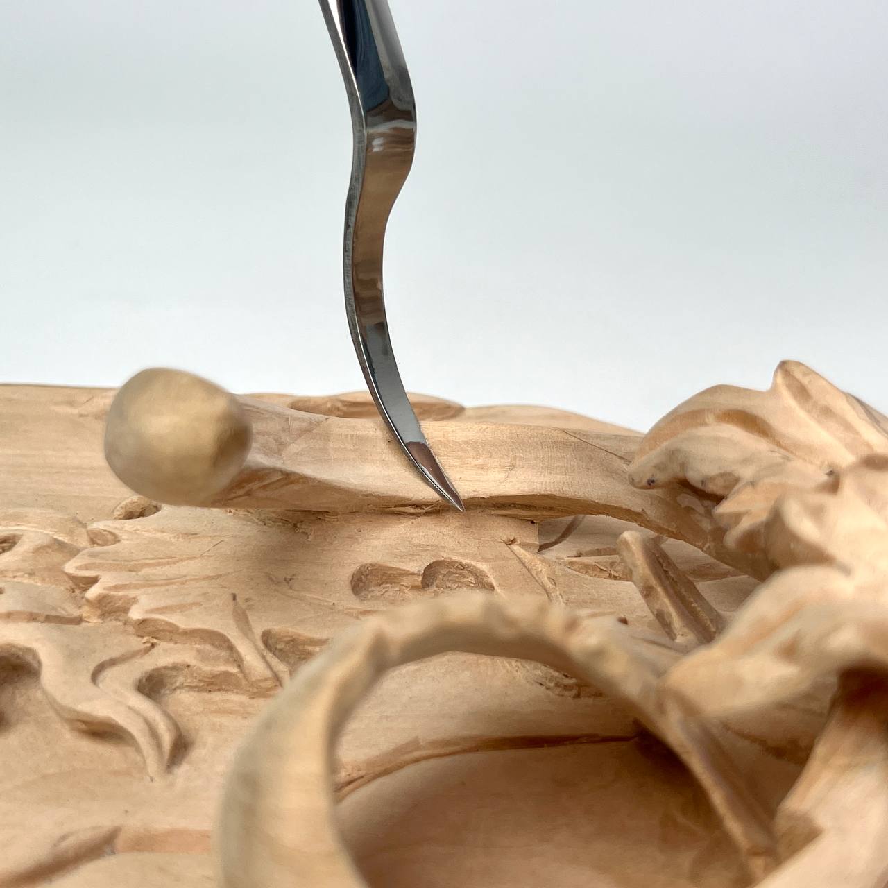 Long hook tool STRYI Profi for relief carving, Detailing chisel for crosscutting, Relief carving tool