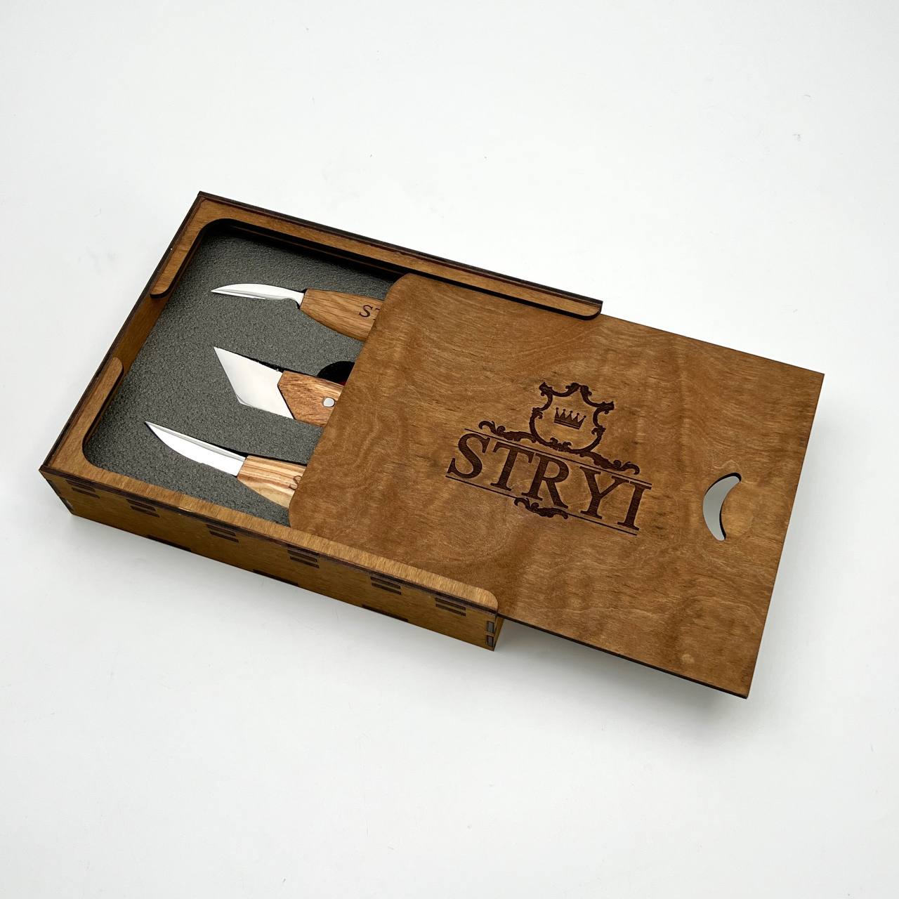 Wood Carving Knives set of 3pcs STRYI Profi in Storage Wooden Box