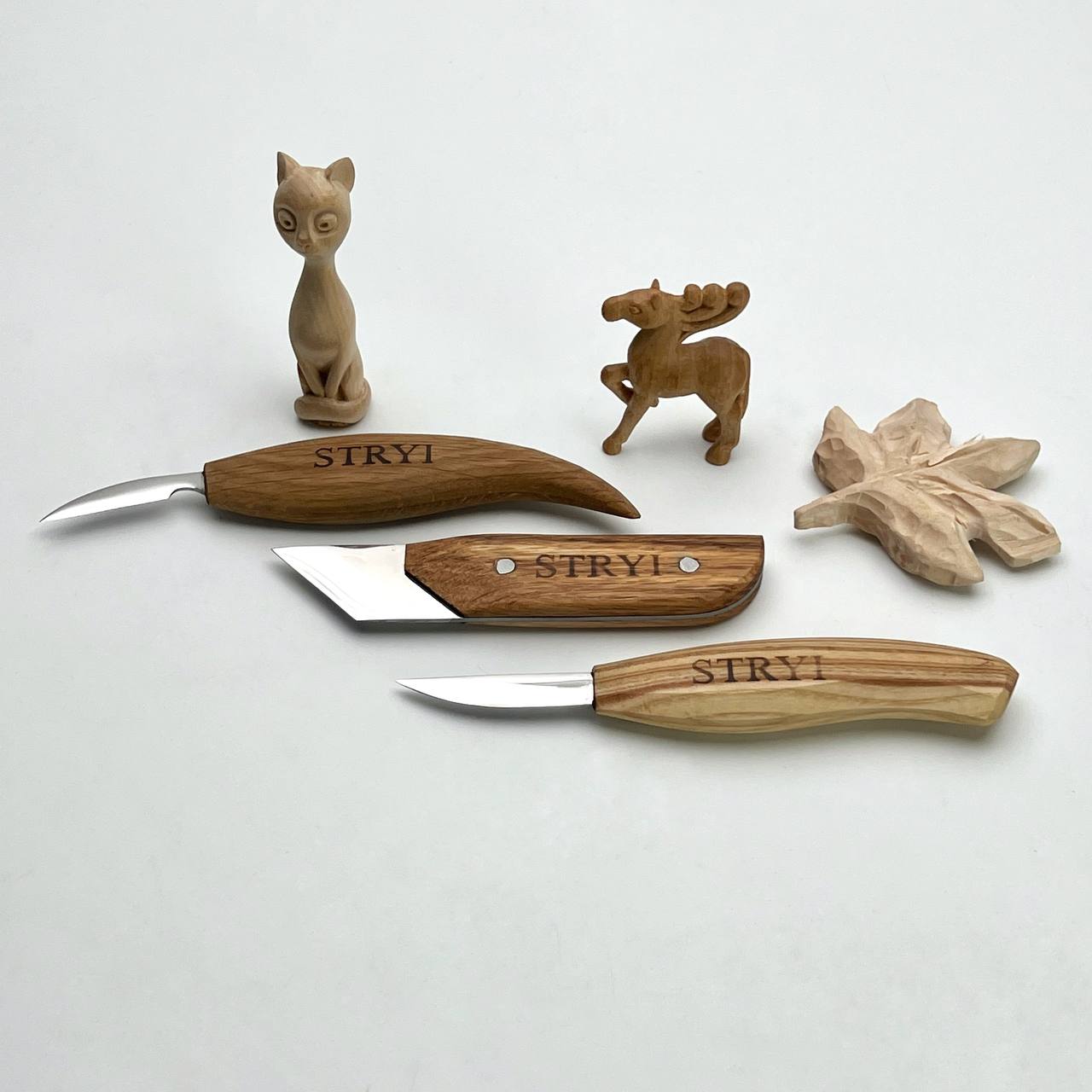 Wood Carving Knives set of 3pcs STRYI Profi in Storage Wooden Box