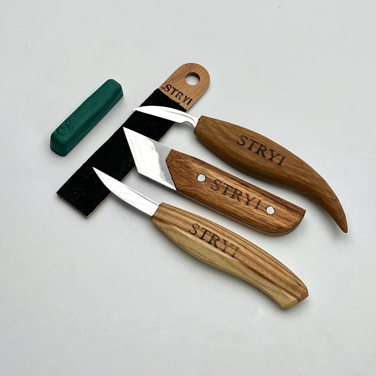 Wood Carving Knives set of 3pcs STRYI Profi in Storage Wooden Box