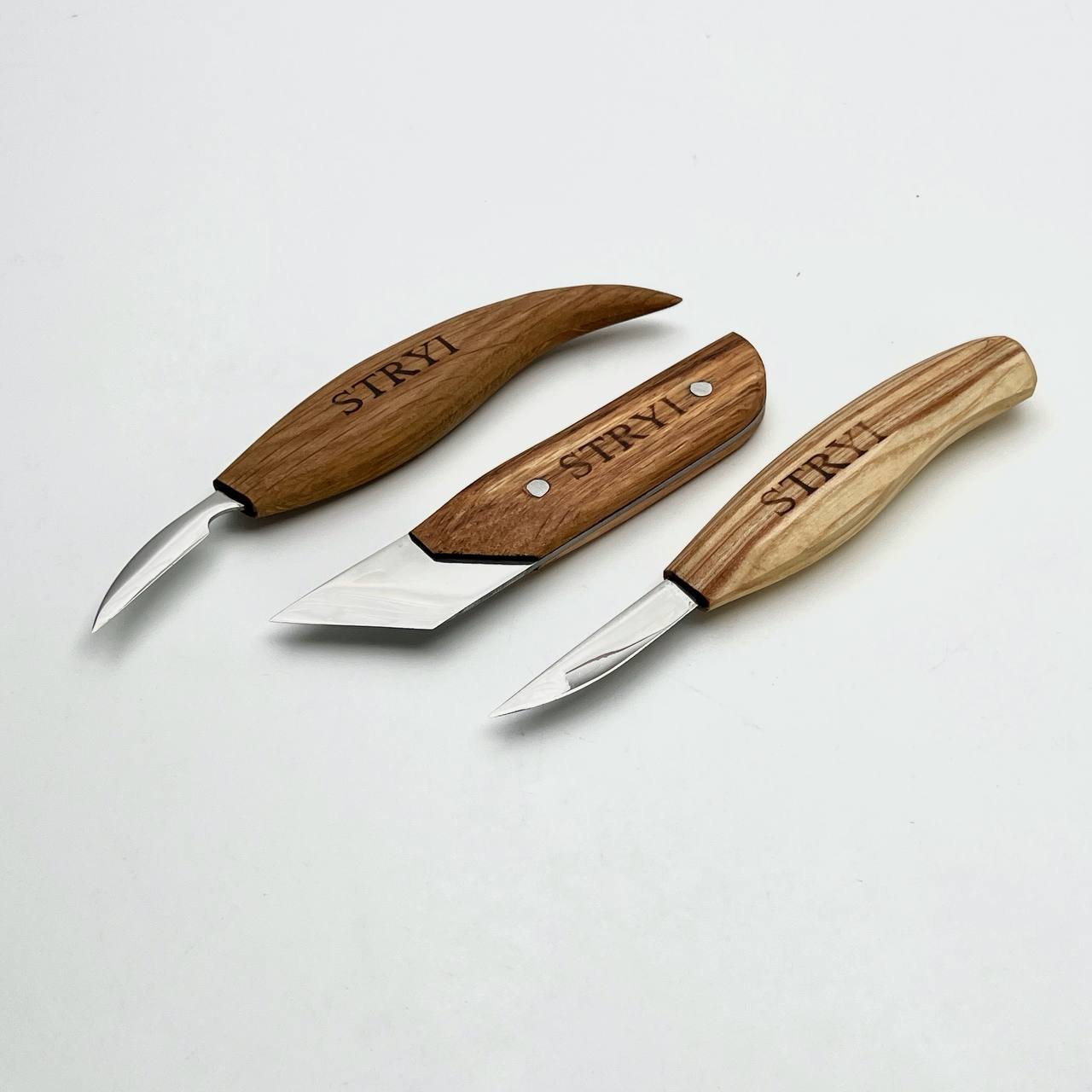 Wood Carving Knives set of 3pcs STRYI Profi in Storage Wooden Box