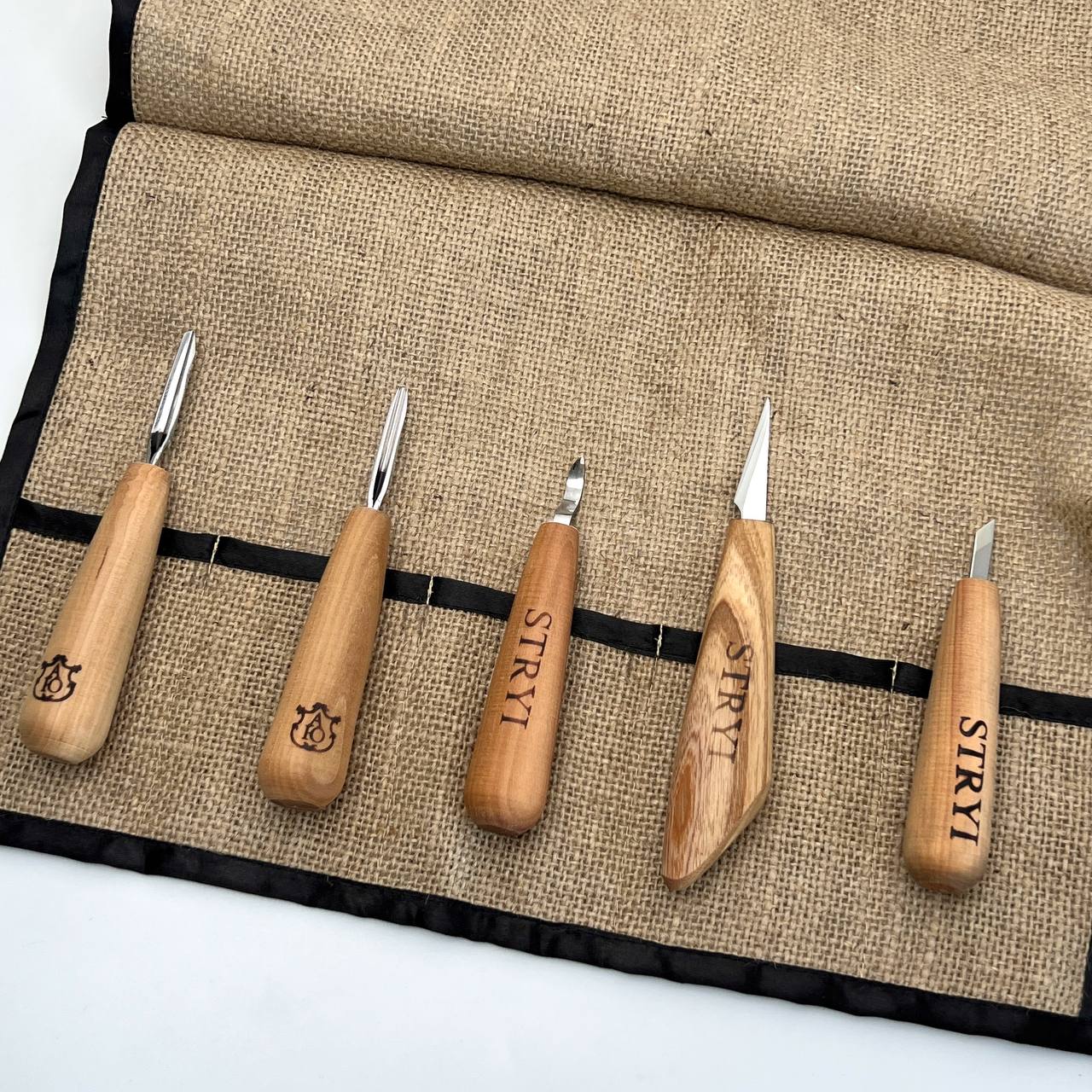 Wood carving kit of tiny sized chisels STRYI Profi, Whittling figurines, Knives set