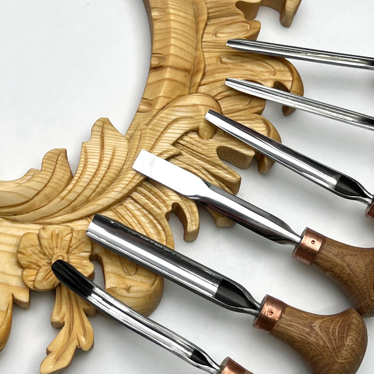 Detailed relief carving set of 6 palm tools STRYI Profi, Toolset for Linocuttting, Whittling figurines