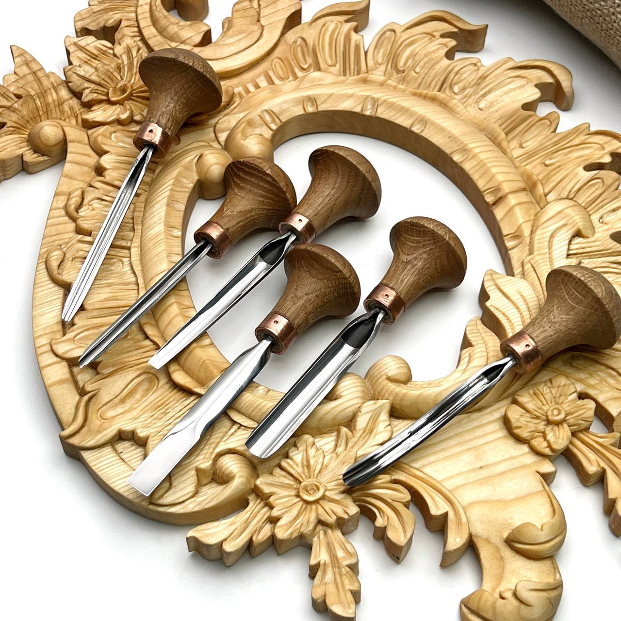 Detailed relief carving set of 6 palm tools STRYI Profi, Toolset for Linocuttting, Whittling figurines