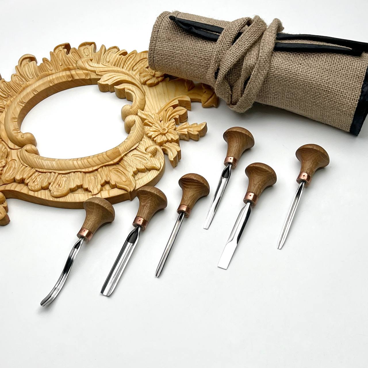Detailed relief carving set of 6 palm tools STRYI Profi, Toolset for Linocuttting, Whittling figurines