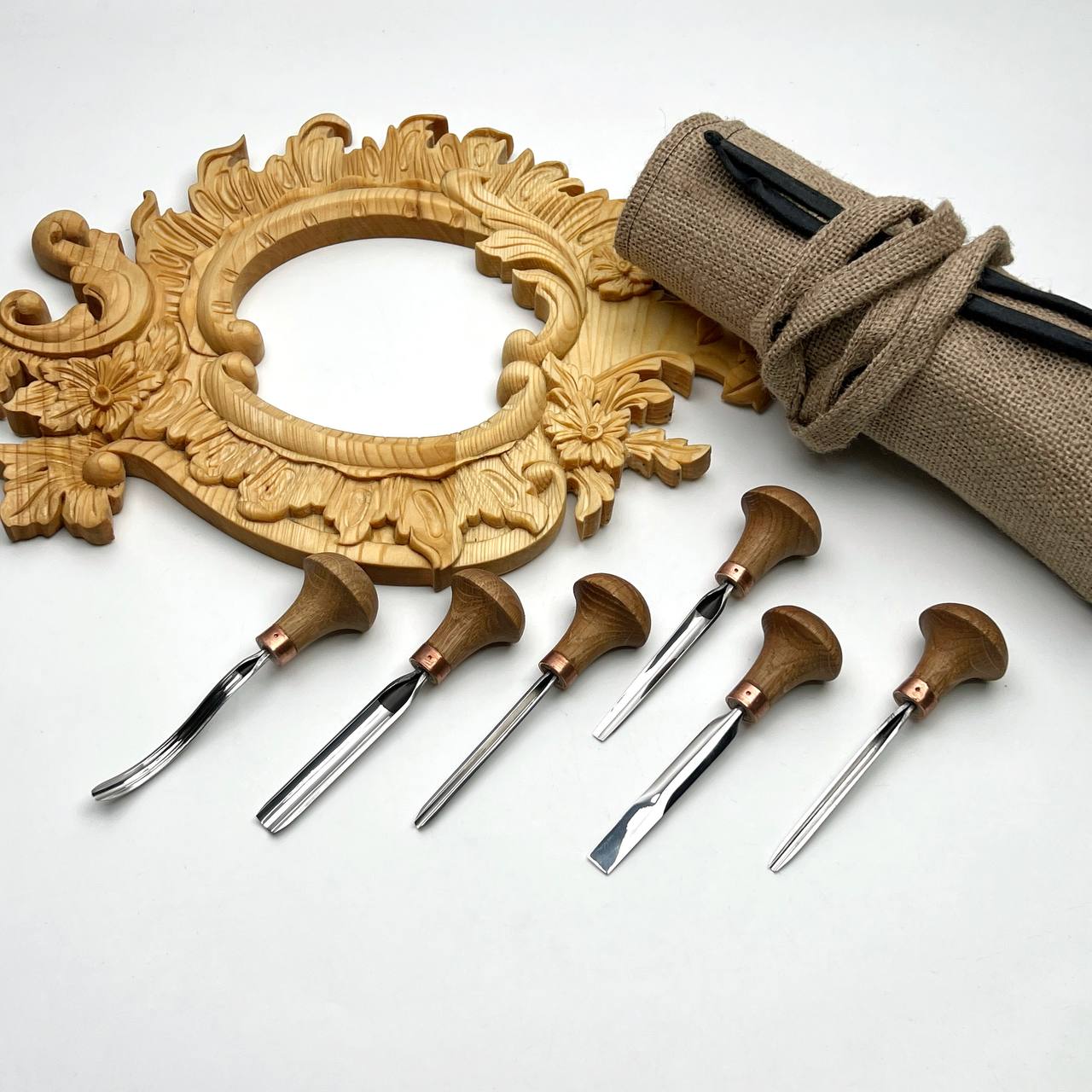Detailed relief carving set of 6 palm tools STRYI Profi, Toolset for Linocuttting, Whittling figurines