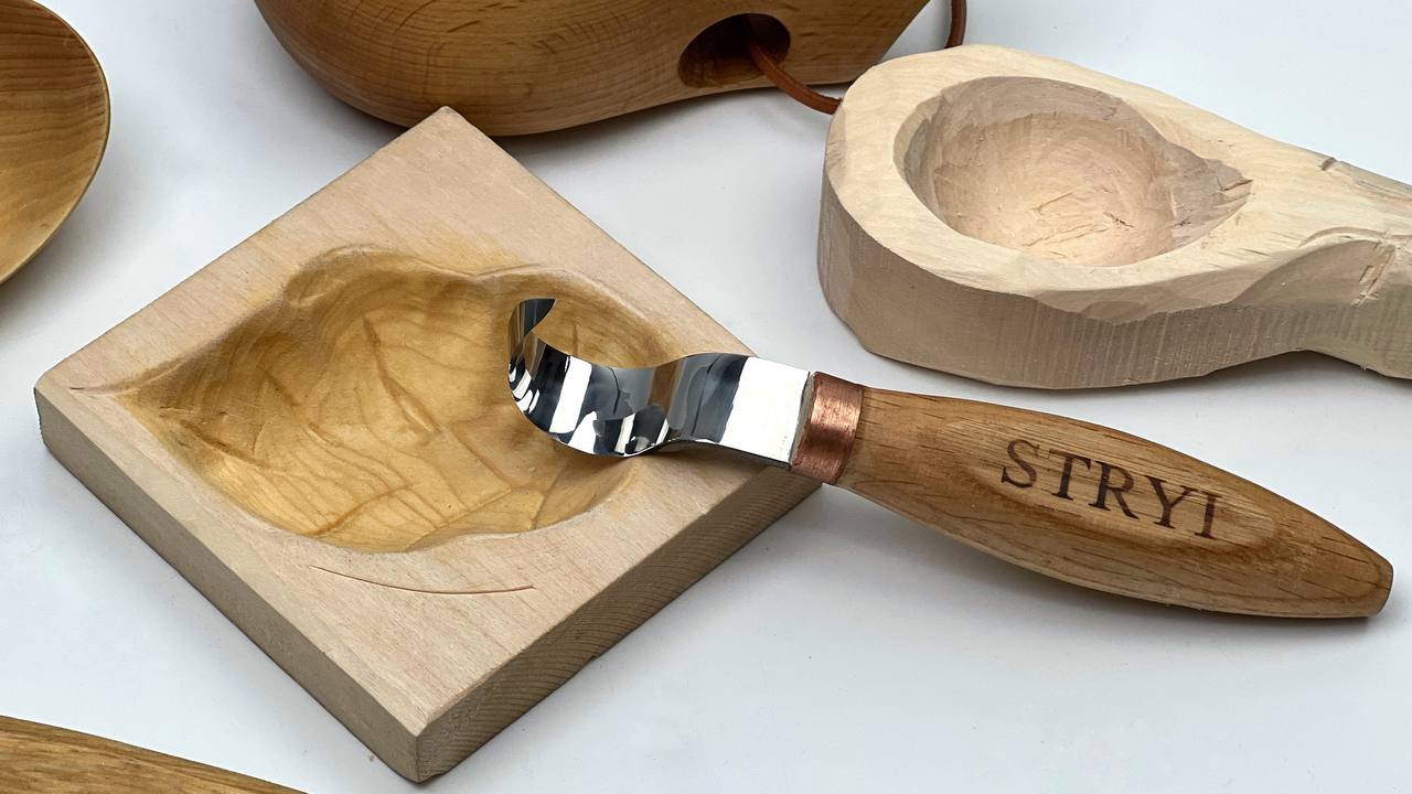 Cuchillo de gancho de cuchara STRYI Profi, cuchillos de gancho de talla Bowl y Kuksa, herramienta de tallado de cuchara, herramientas de tallado de madera, gubia de cincel, cuchillo forjado a mano, herramienta artesanal