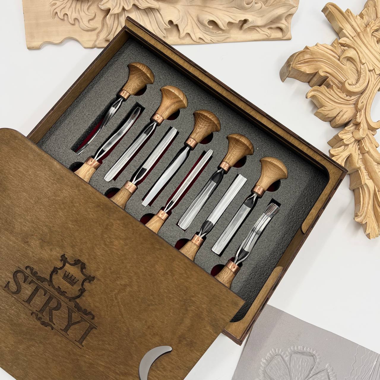 Palm carving tools set of 10 pcs, Gravers and burins STRYI Profi, Gift ready