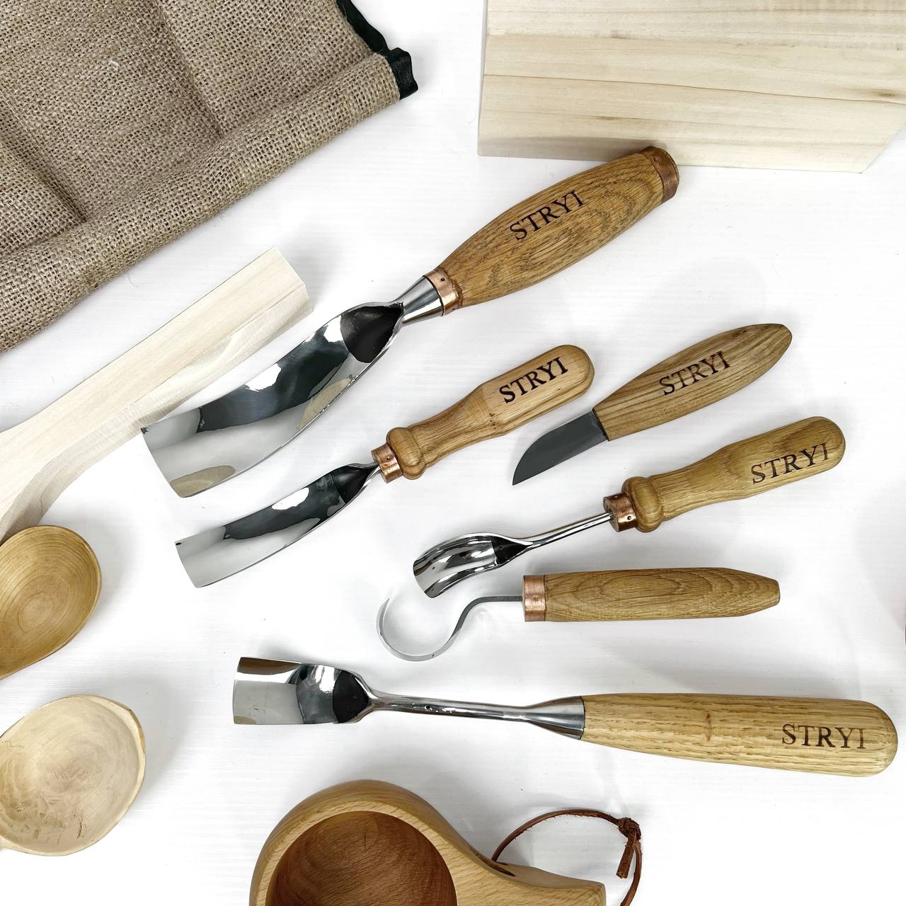 Bowl carving kit 6 pcs STRYI Profi, Bowl Gouges set, Spoon carving tools
