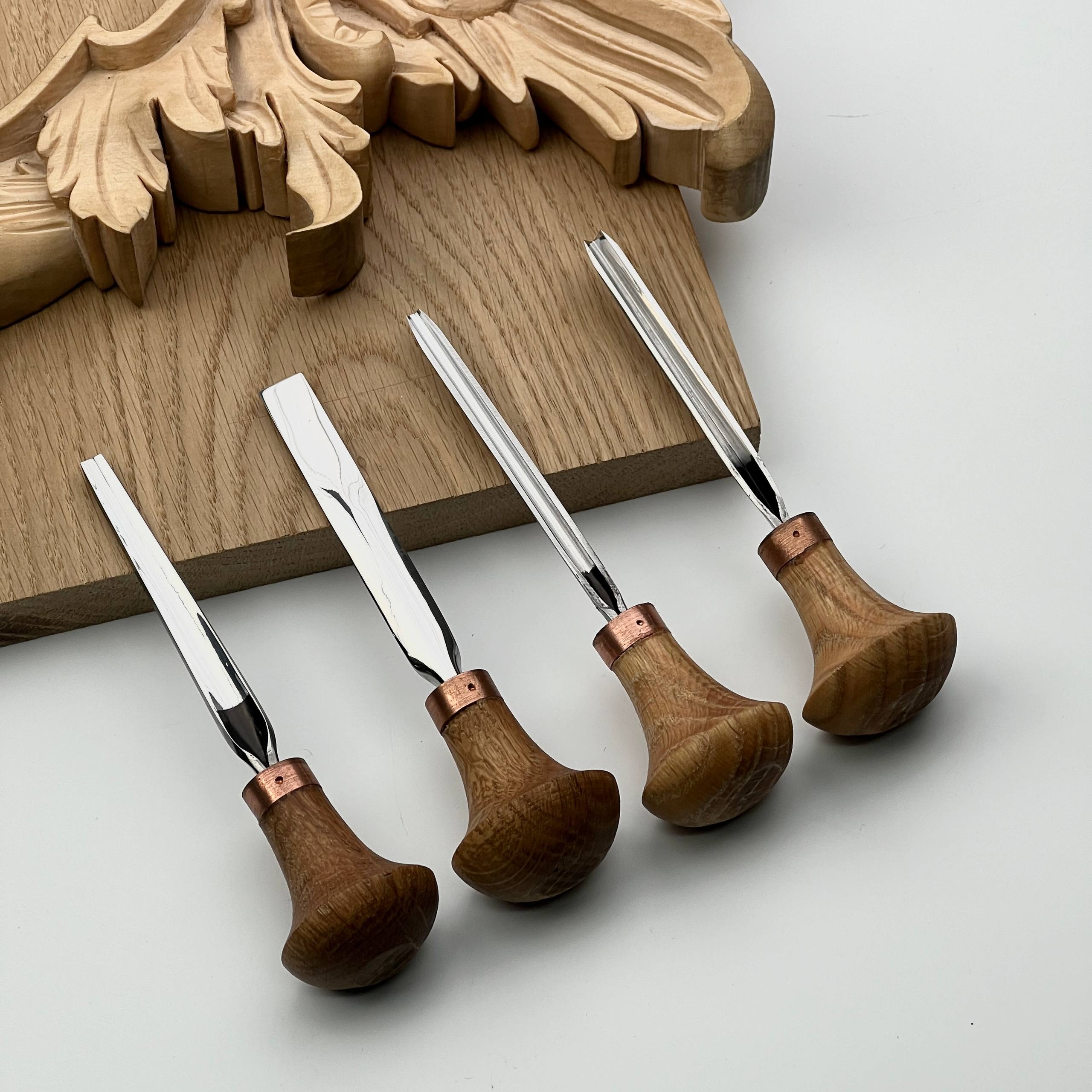 Wood Carving toolset of 4 pcs in roll-case STRYI, Whittling figurines