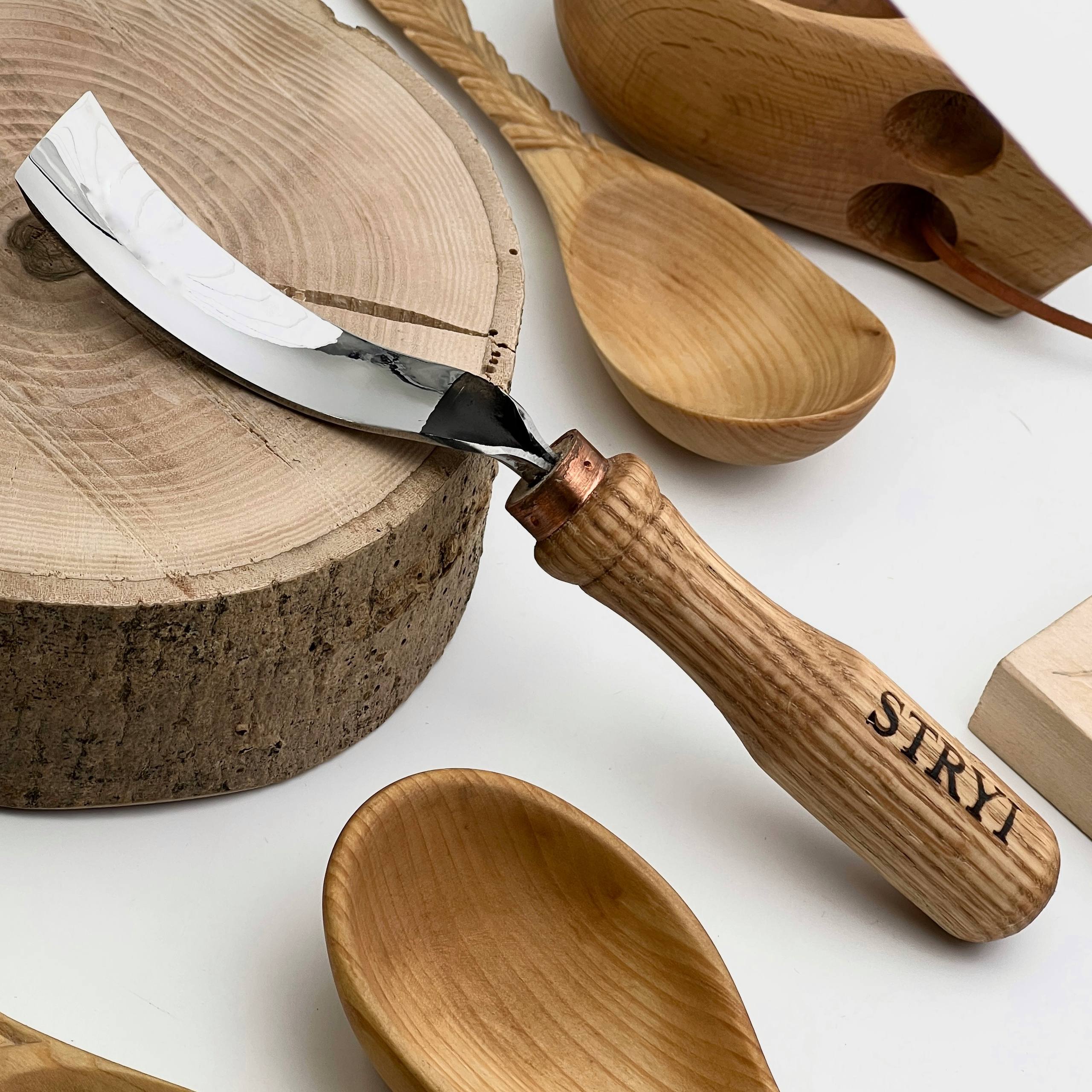 Set of 3 Bent Gouges STRYI Profi for Spoon &Bowl Carving