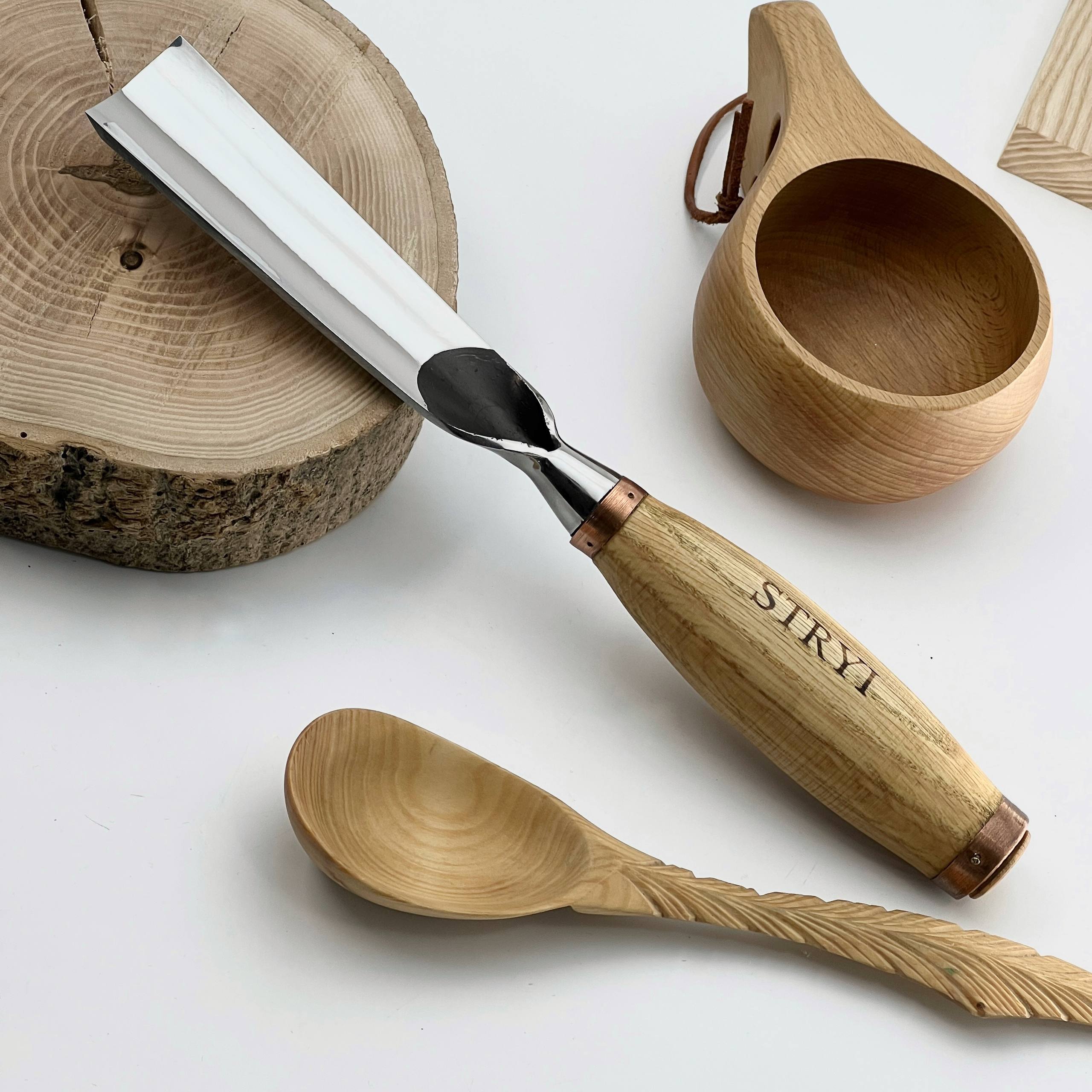 Kuksa, 3-teiliges Schnitzwerkzeug-Set mit Löffel und Tasse, STRYI Profi