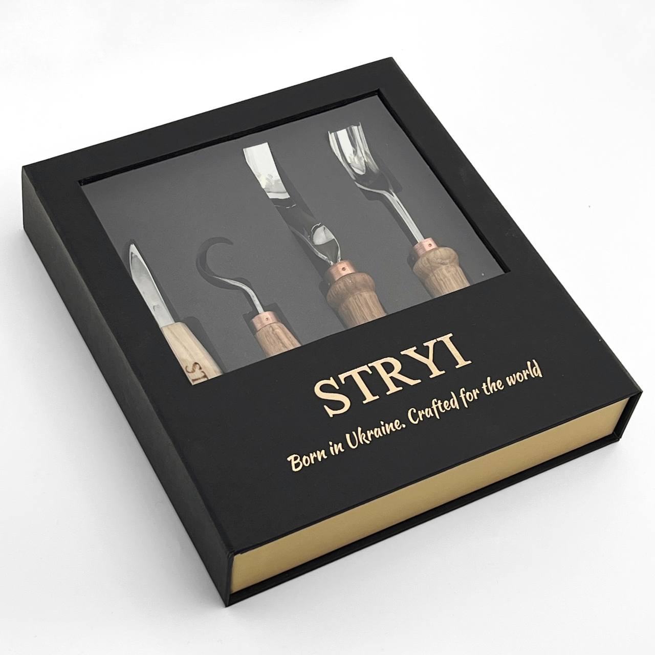 Bowl & Spoon Carving Kit: 4pc Set for Kuksa, Bowls & Spoons, Ready-to-Gift 5pcs STRYI Profi in deluxe gift box