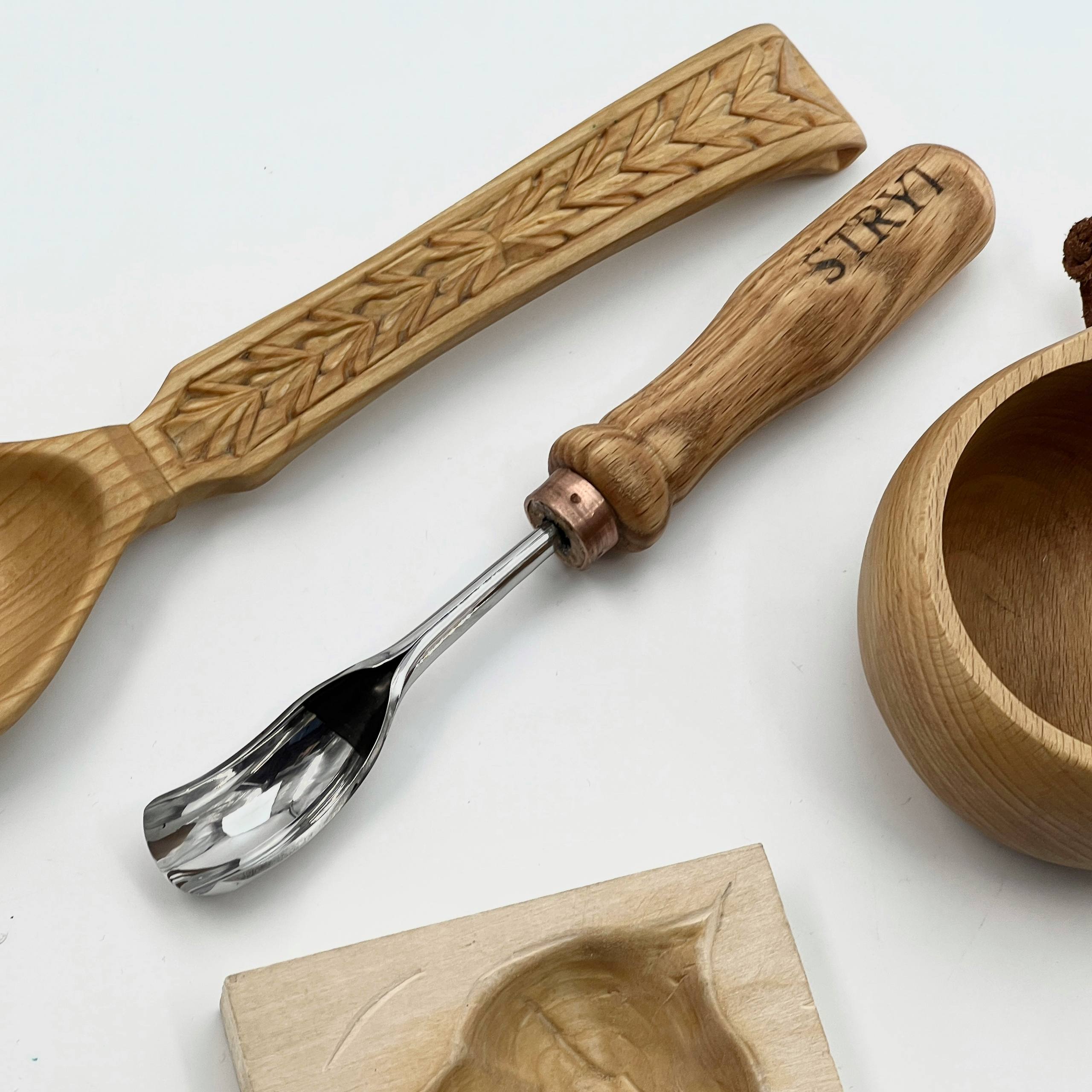 Spoon Wood carving set 4 pcs STRYI Profi, Carving tools, Hook knife, Spoon making