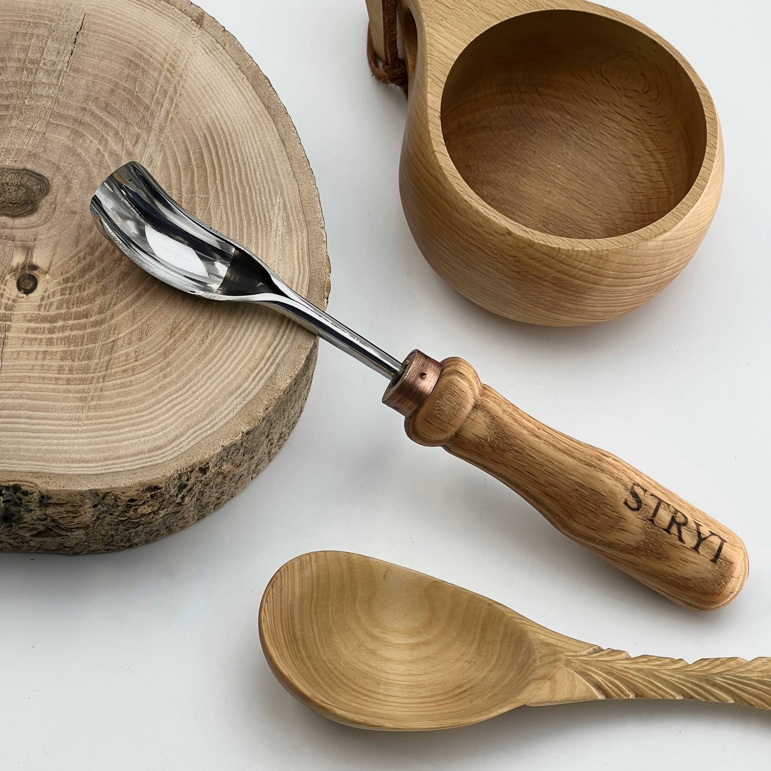Kuksa, Spoon and cup Carving tools set 4pcs, STRYI Profi, Bowl gouge, Kuksa carving, Spoon making