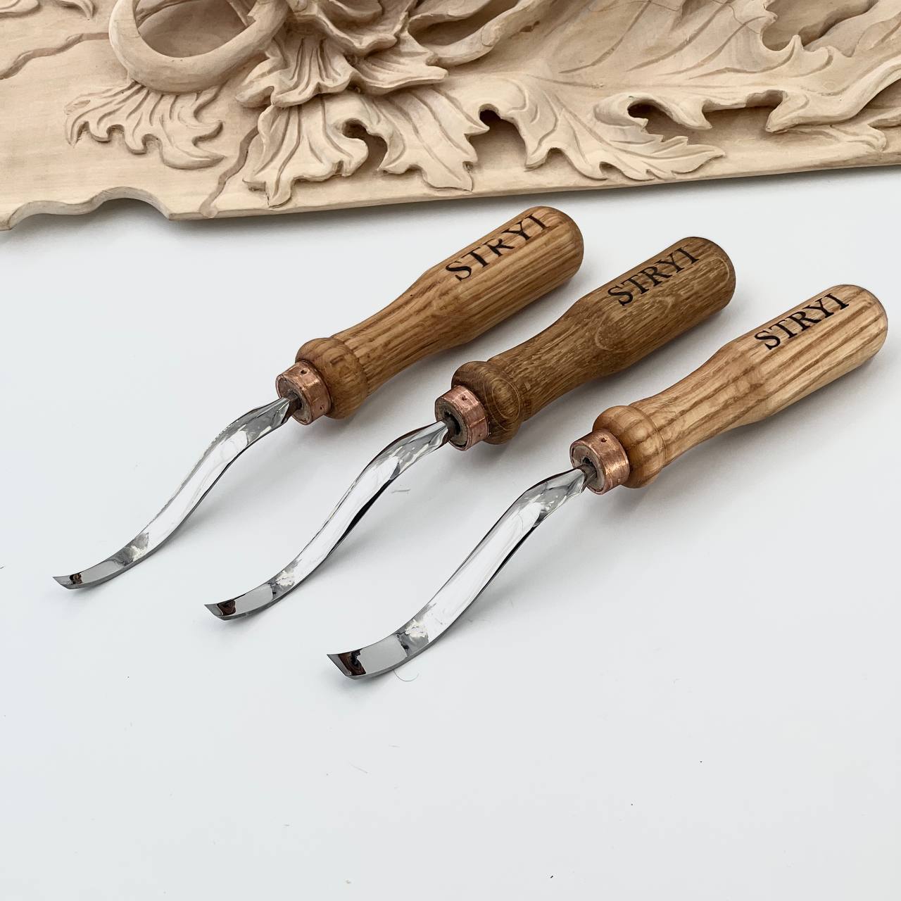 Gouge long bent chisel, profile#1 flat, STRYI Profi, Bent gouges, Carving tools, Curved tools