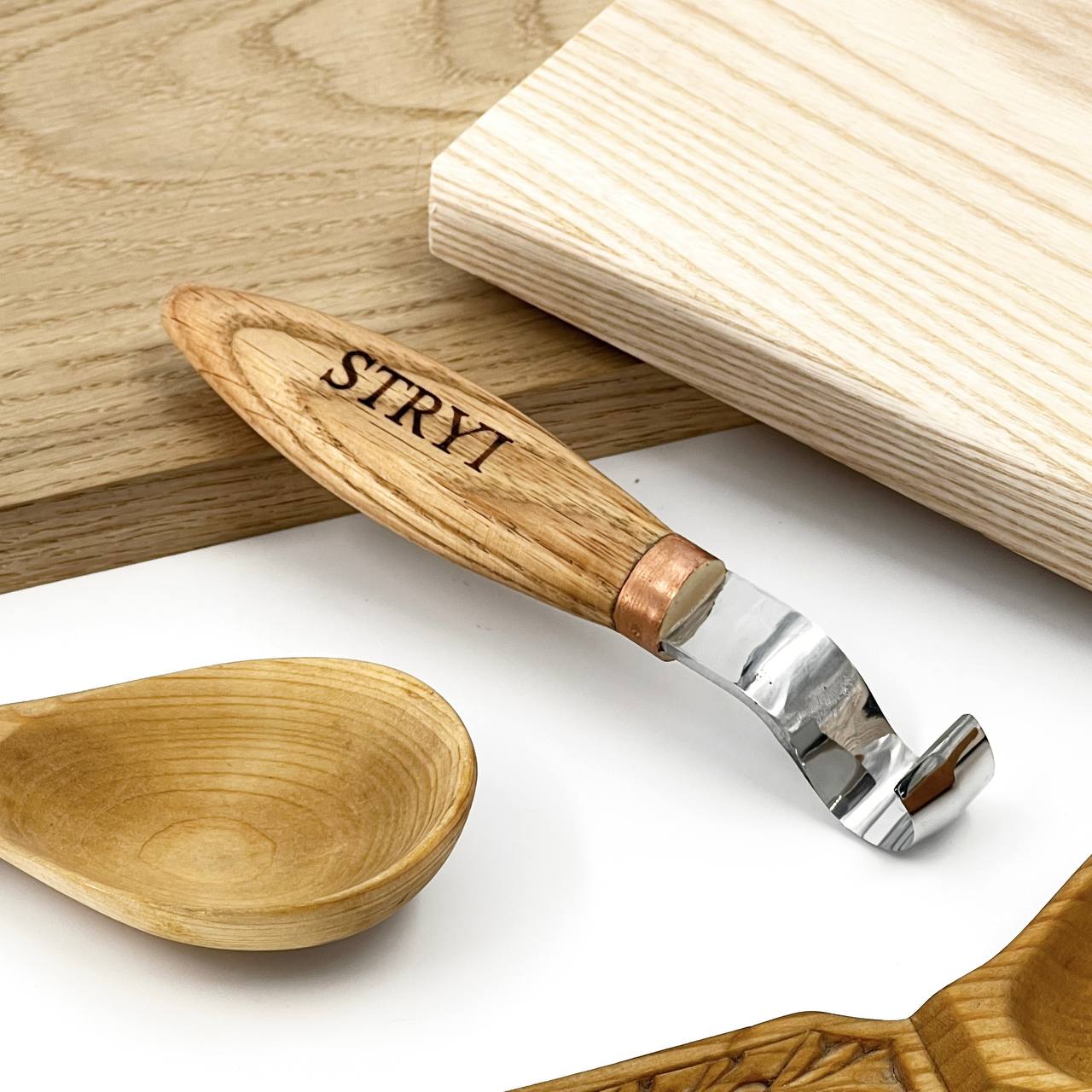 Löffelschale und Kuksa Schnitzhakenmesser 20mm STRYI Profi, Hakenmesser, Löffelschnitzwerkzeug