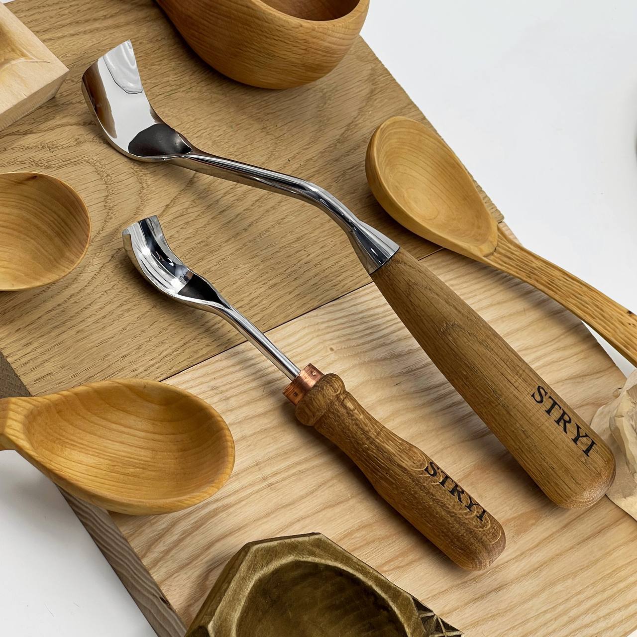 Bowl Carving set of 2 Bent gouges STRYI Profi, Kuksa gouges, Bowl carving, Gift for young man