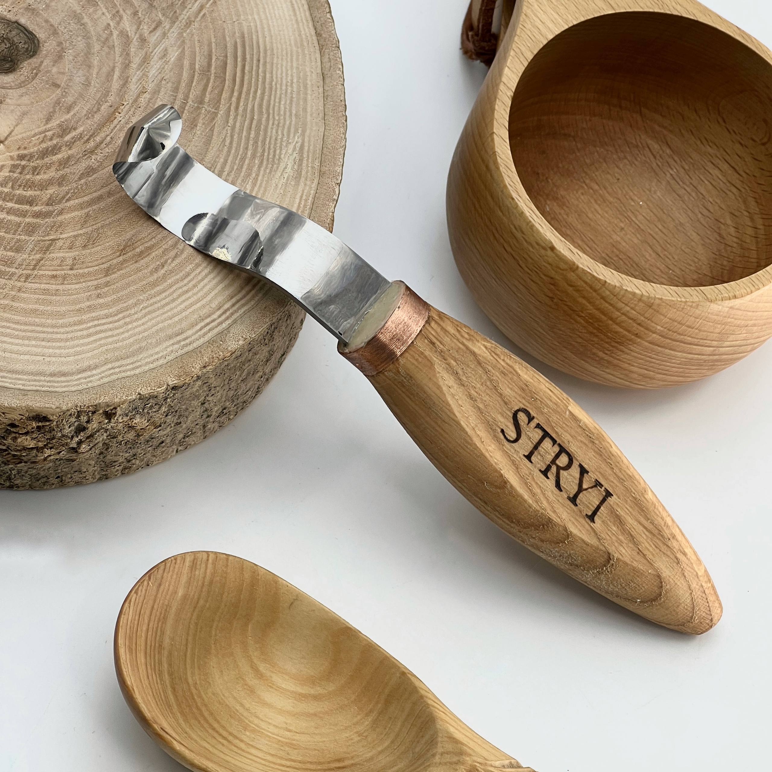 Kuksa, 3-teiliges Schnitzwerkzeug-Set mit Löffel und Tasse, STRYI Profi