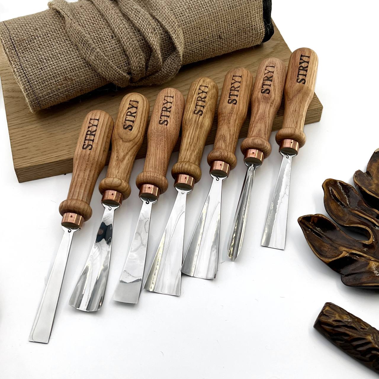 STRYI 7-Piece Hand-Forged Relief Carving Chisel Set, Professional Woodworking Tools