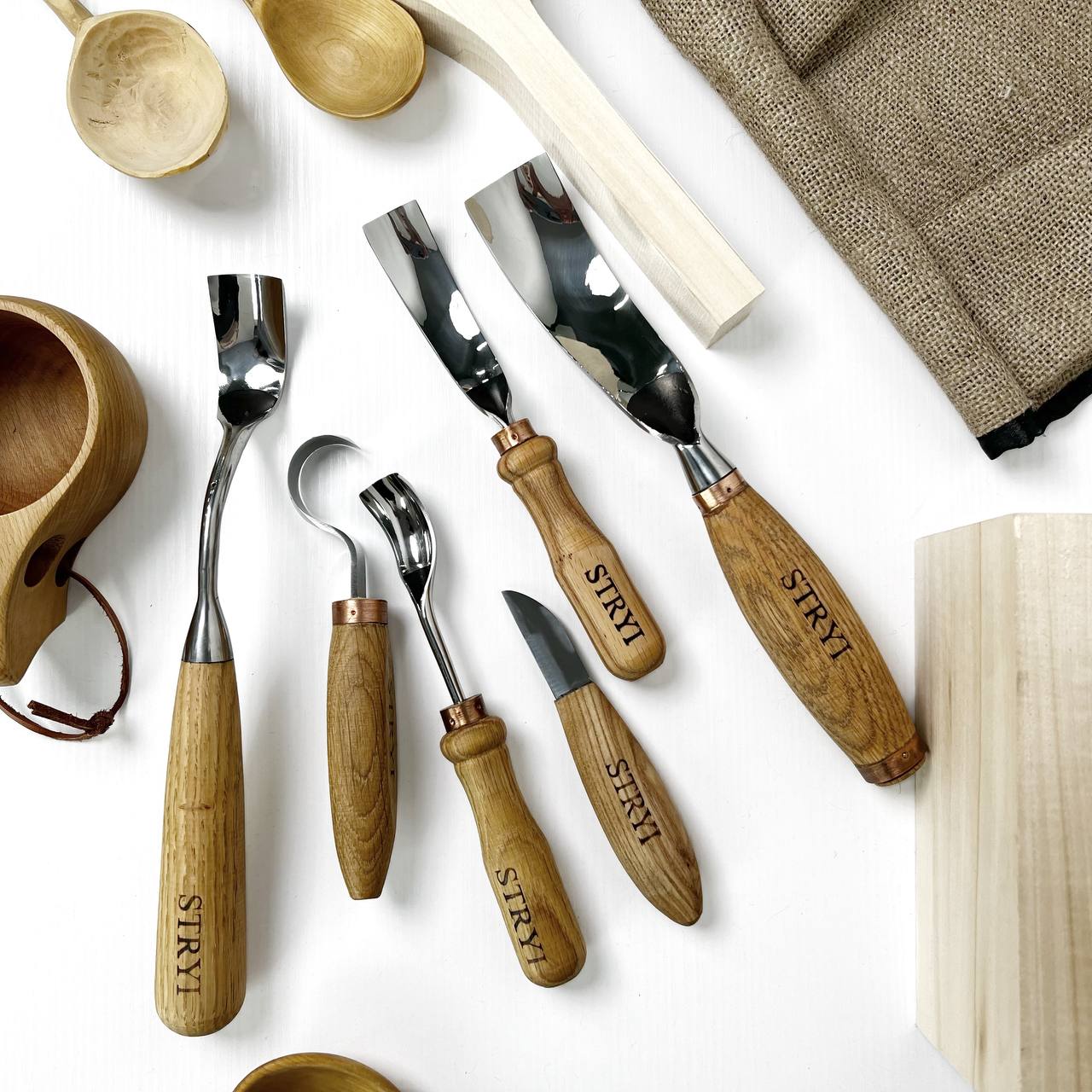 Bowl carving kit 6 pcs STRYI Profi, Bowl Gouges set, Spoon carving tools