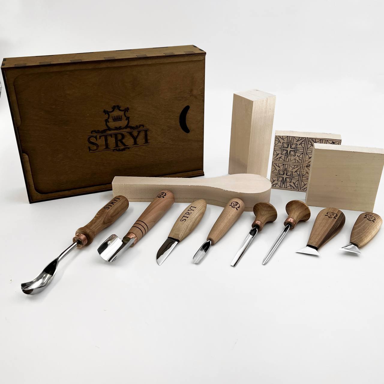 Vielseitiges Holzschnitzset STRYI Profi 12-tlg. Geschenk zum Schulabschluss, Kostenlose Videoanleitung
