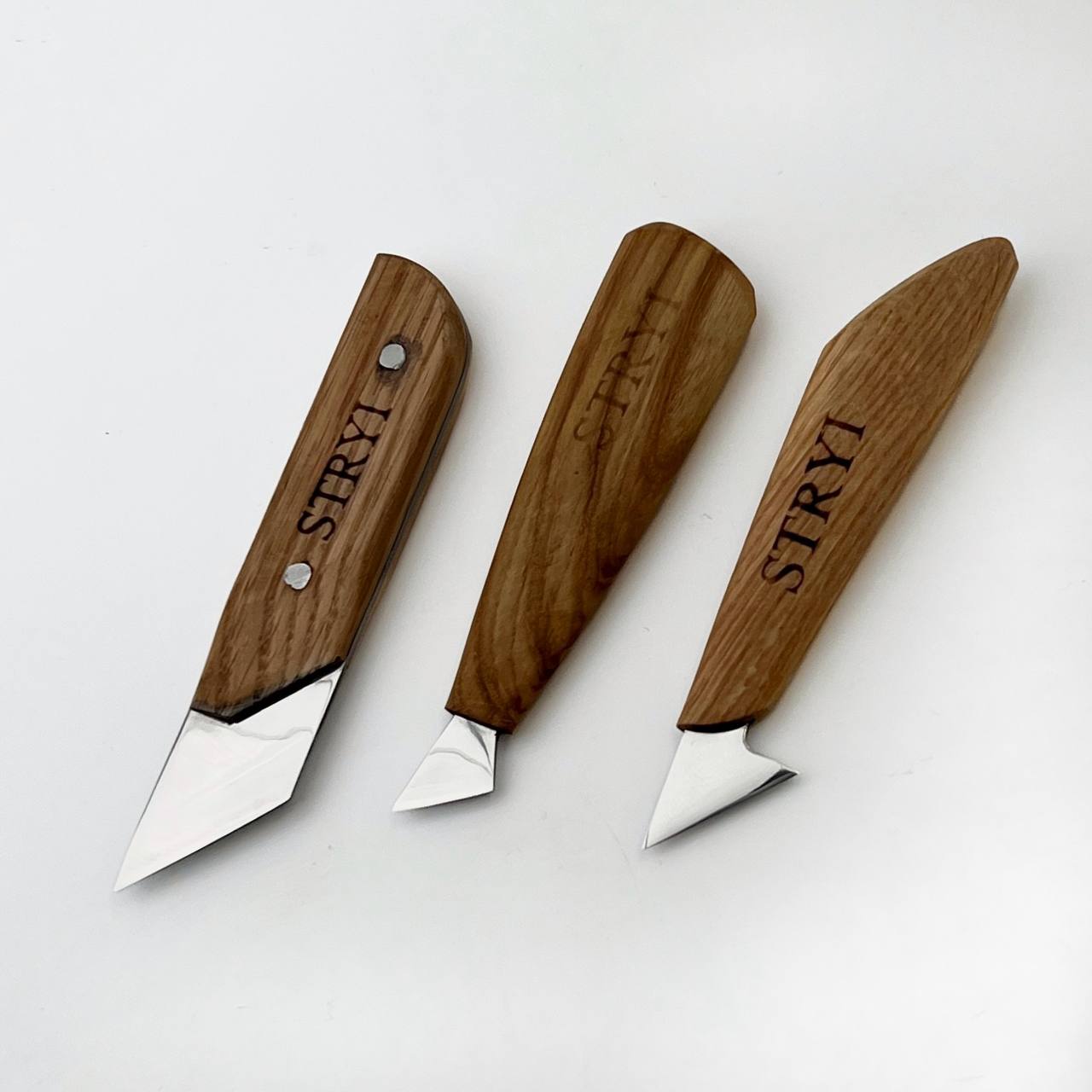 Woodcarving knives set STRYI Start for beginner carver with practicing board