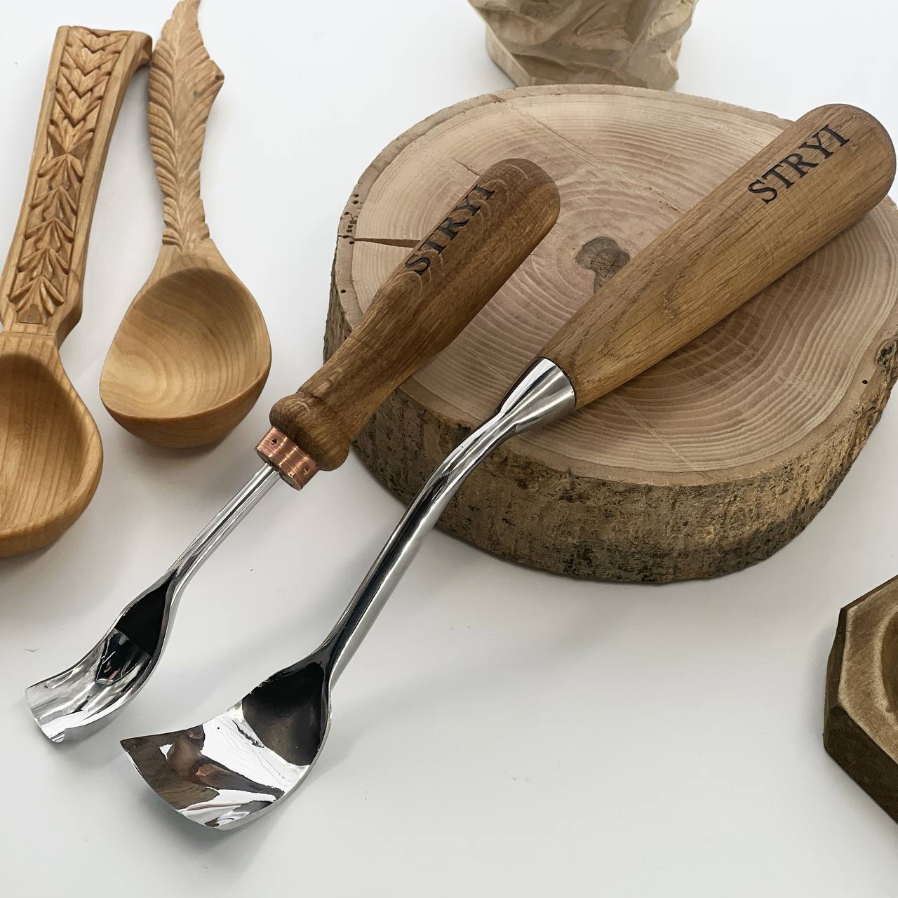 Schalenschnitzset mit 2 gebogenen Hohleisen STRYI Profi, Kuksa Hohleisen, Schalenschnitzerei, Geschenk für junge Männer