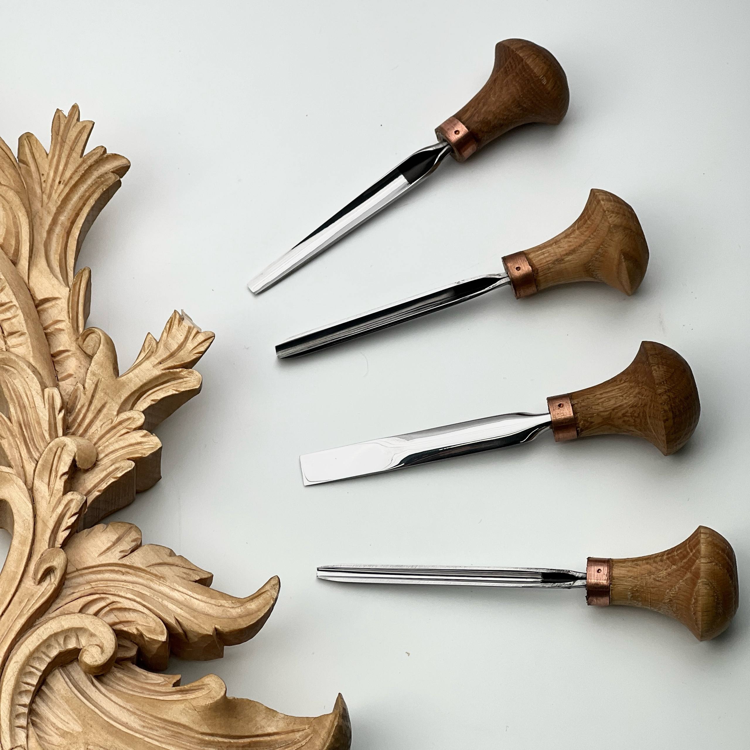 Wood Carving toolset of 4 pcs in roll-case STRYI, Whittling figurines