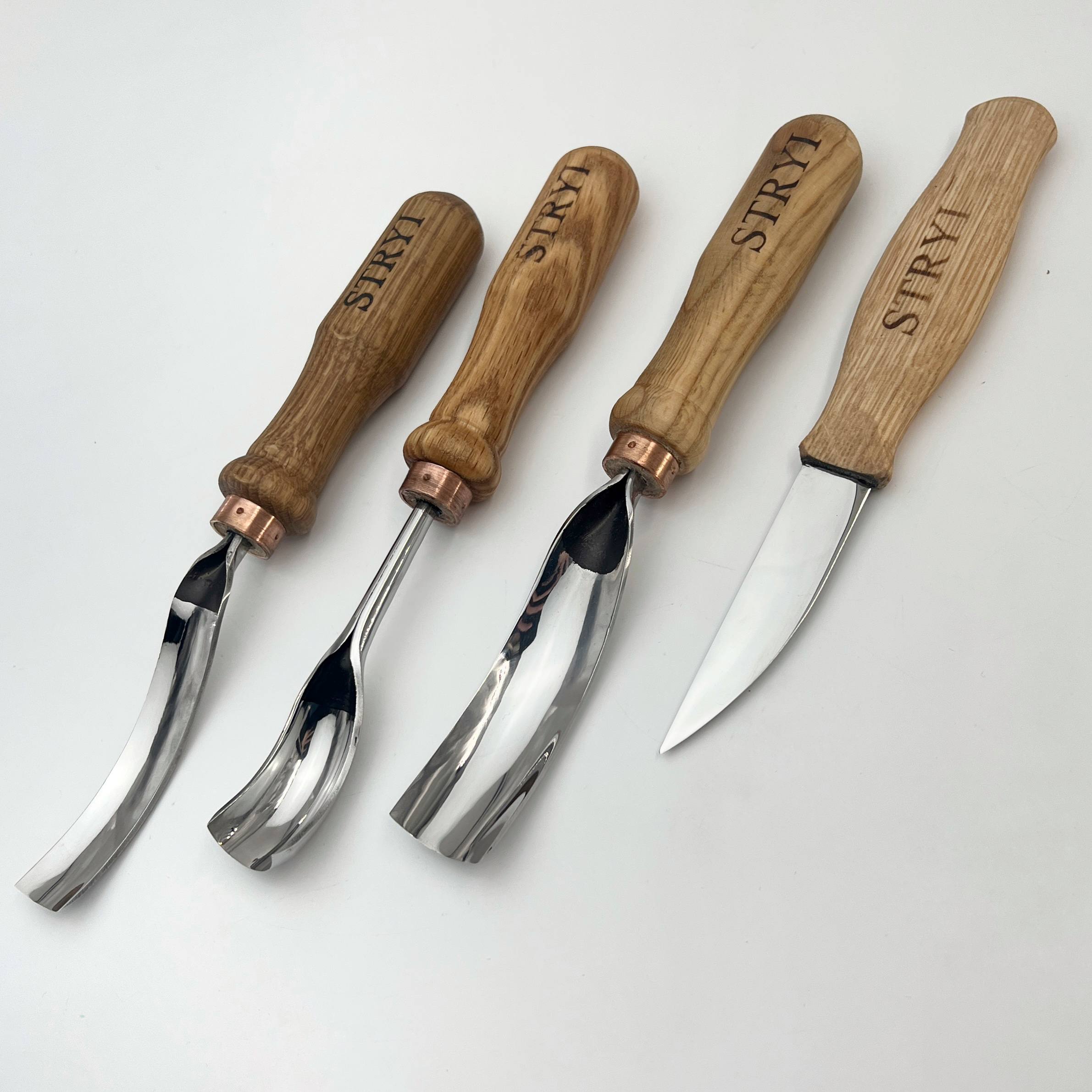 Spoon Wood carving set 4 pcs STRYI Profi, Carving tools, Hook knife, Spoon making