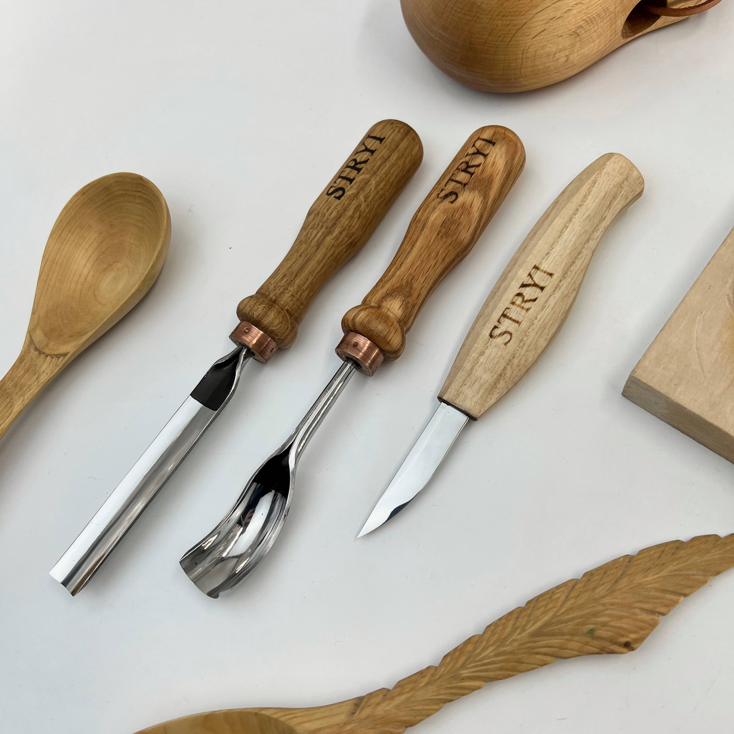 Kuksa, Spoon and cup Carving tools set 3pcs, STRYI Profi, Bowl gouge, Kuksa carving, Spoon making