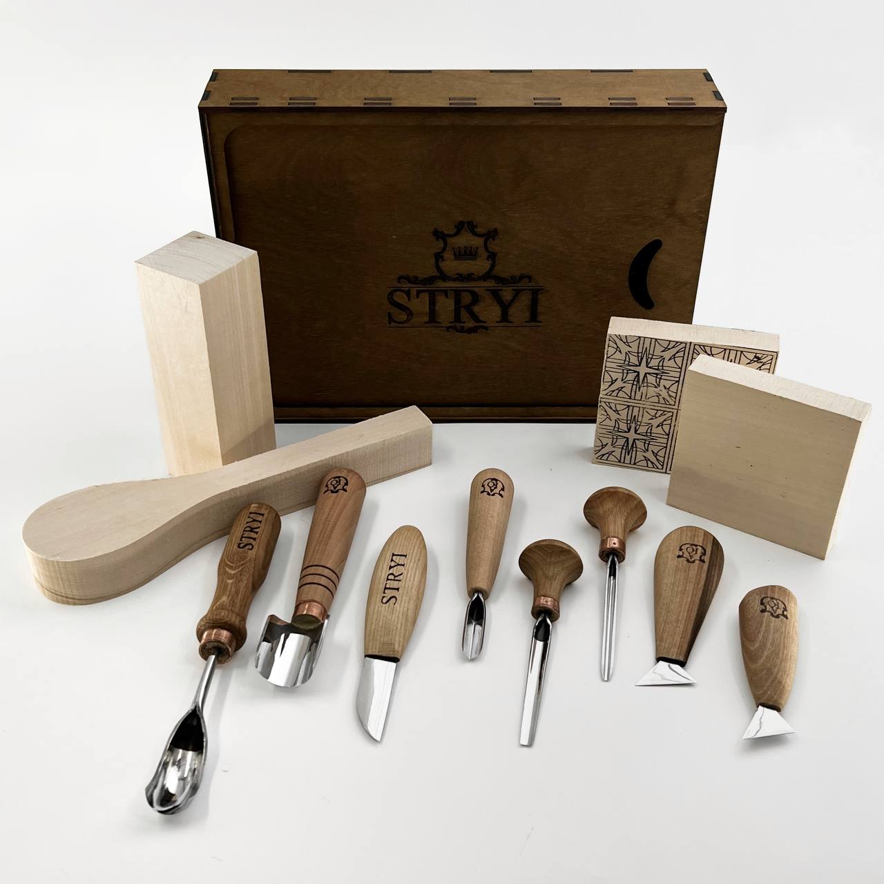 Vielseitiges Holzschnitzset STRYI Profi 12-tlg. Geschenk zum Schulabschluss, Kostenlose Videoanleitung