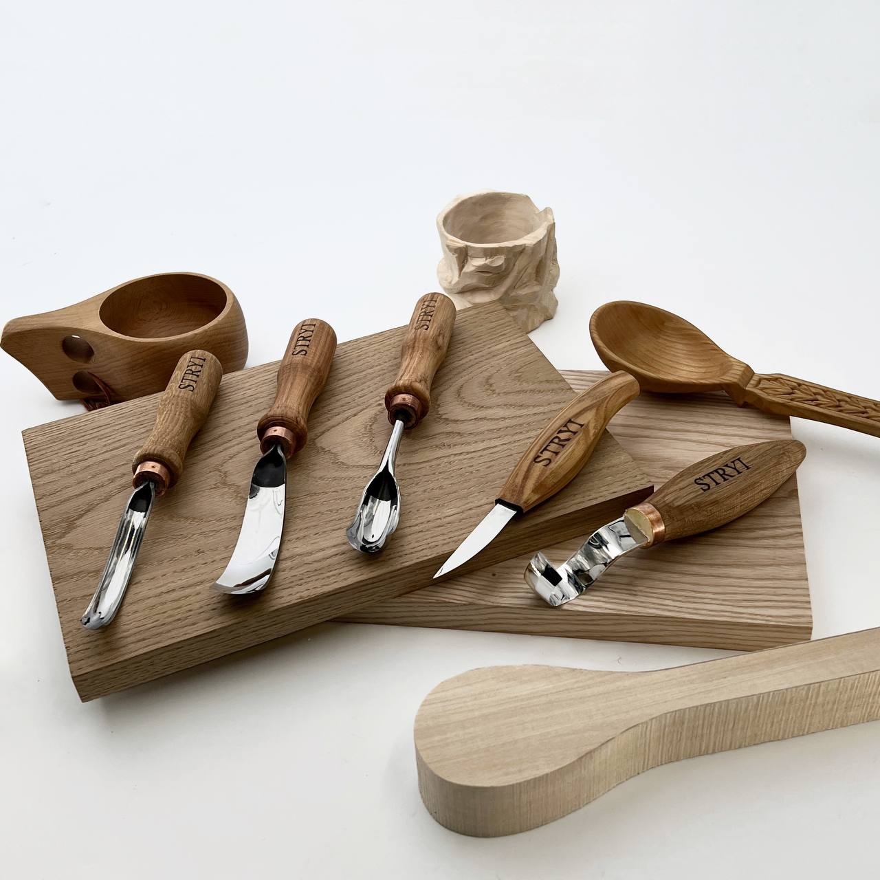 Spoon carving toolset 5pcs STRYI Profi in wooden gift box, Kuksa gouges, Bowl carving, Gift ready