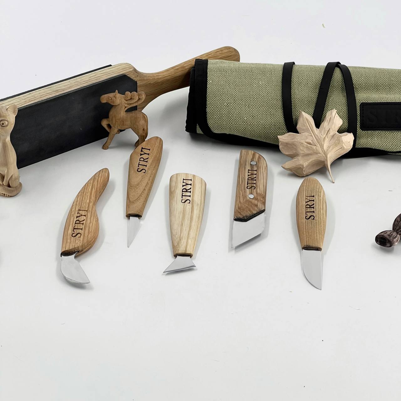 Juego de cuchillos para tallar madera, 5 piezas en estuche de lona STRYI