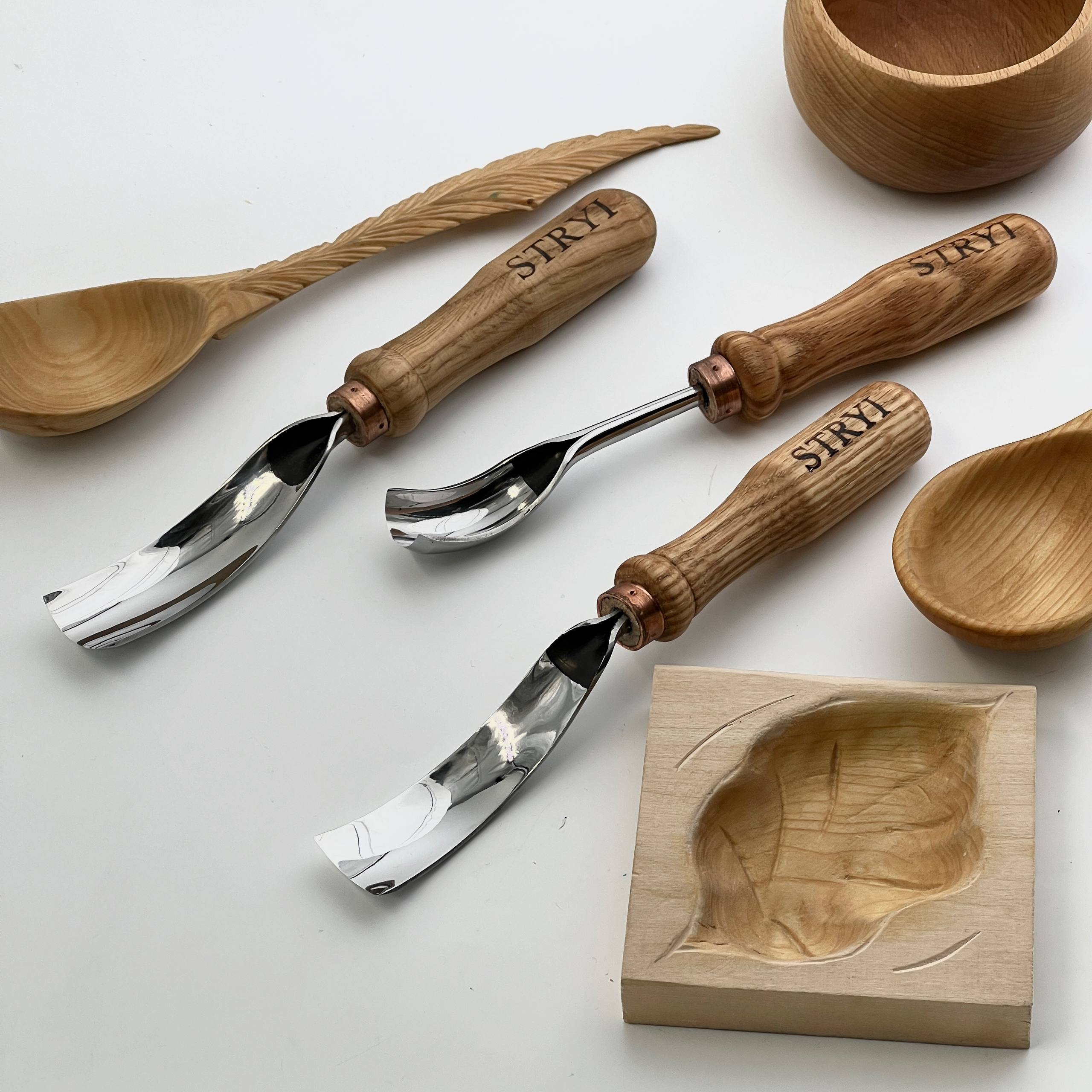 Set of 3 Bent Gouges STRYI Profi for Spoon &Bowl Carving