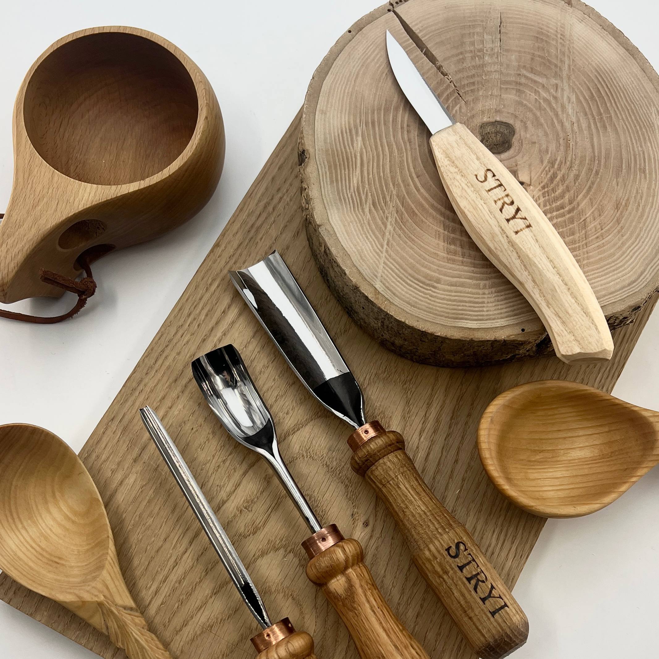 Holzschnitzset zum Löffelmachen und Schüsselschnitzen STRYI Profi, 4-tlg