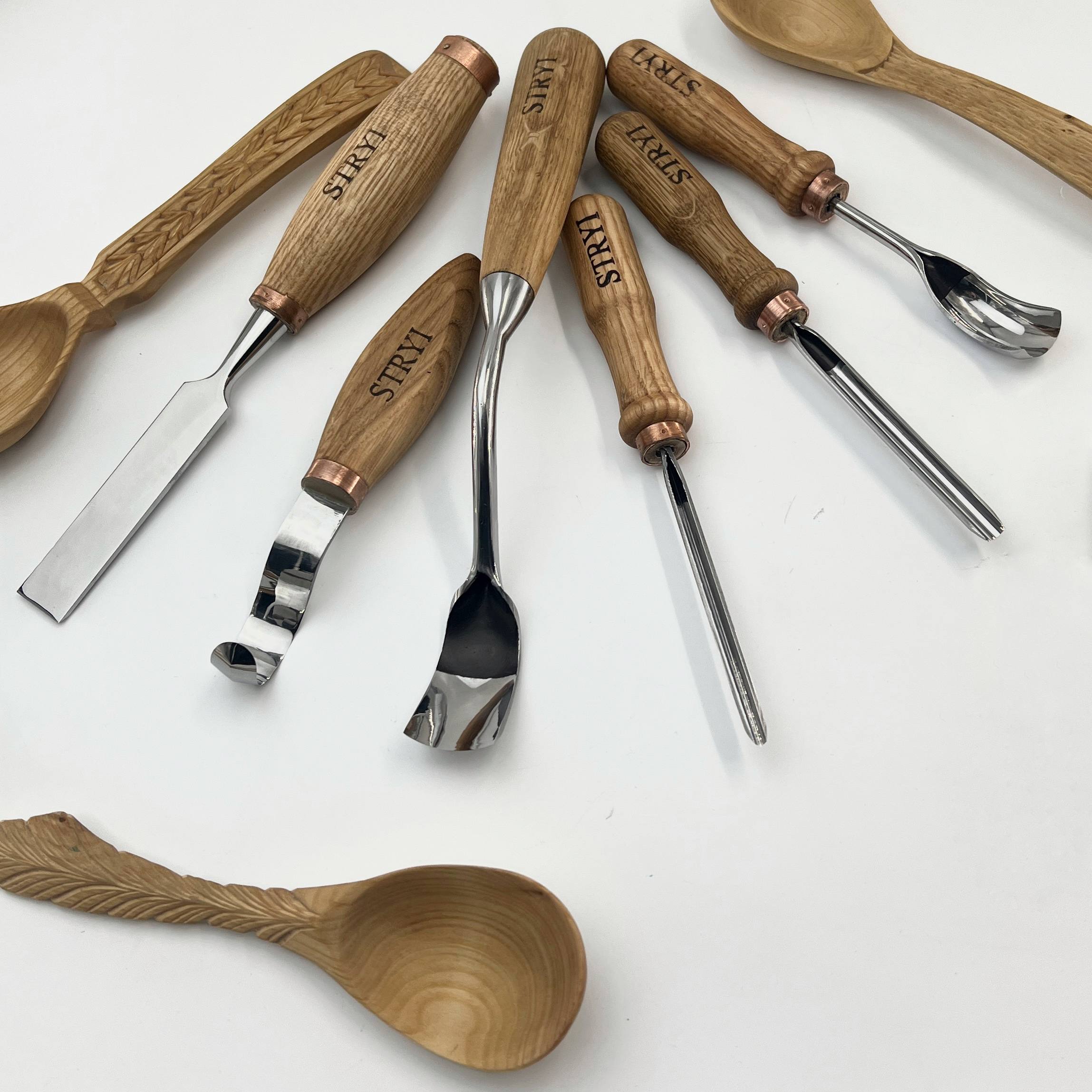 Completed toolset STRYI Profi for spoon and kuksa carving, Forged tools