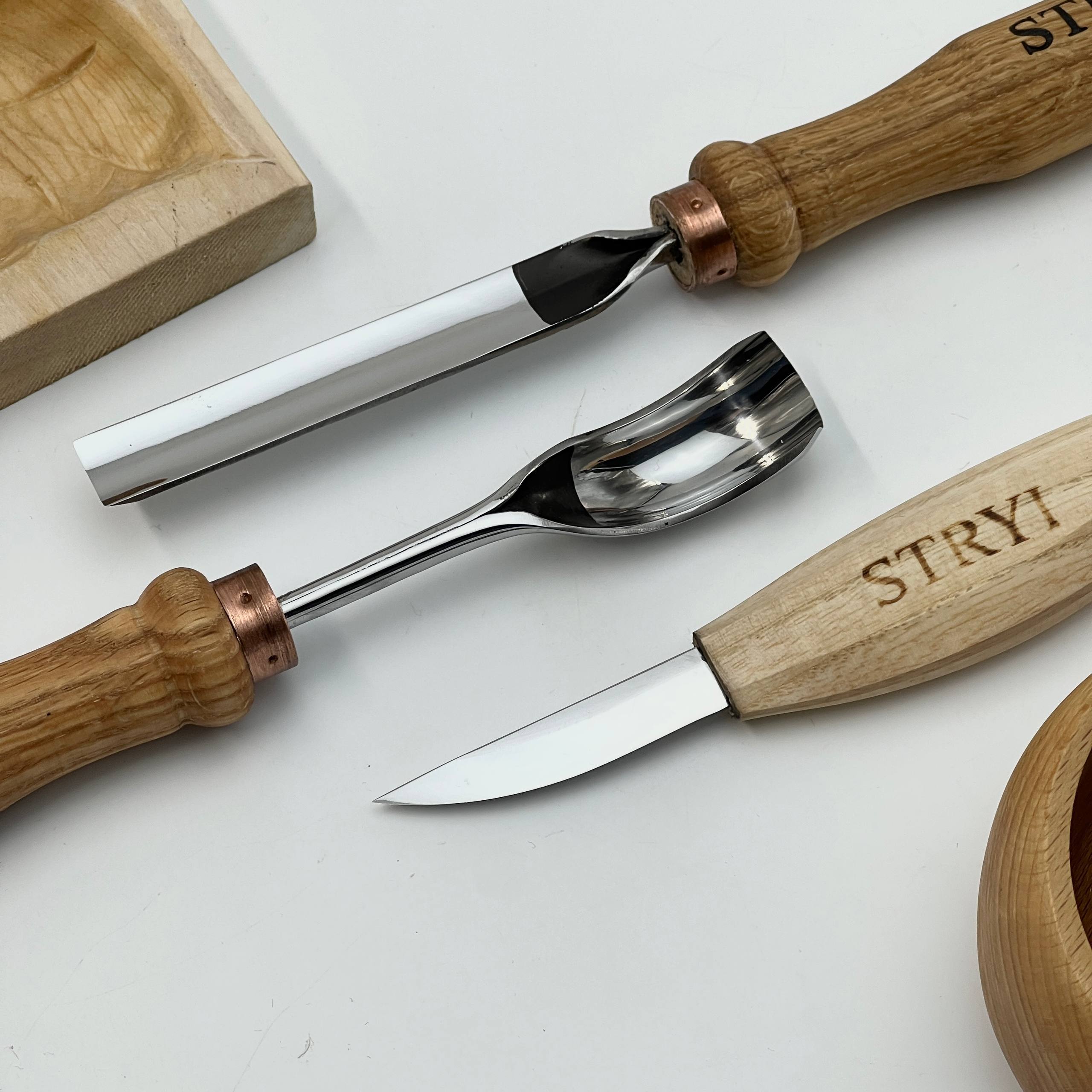 Kuksa, Spoon and cup Carving tools set 3pcs, STRYI Profi, Bowl gouge, Kuksa carving, Spoon making