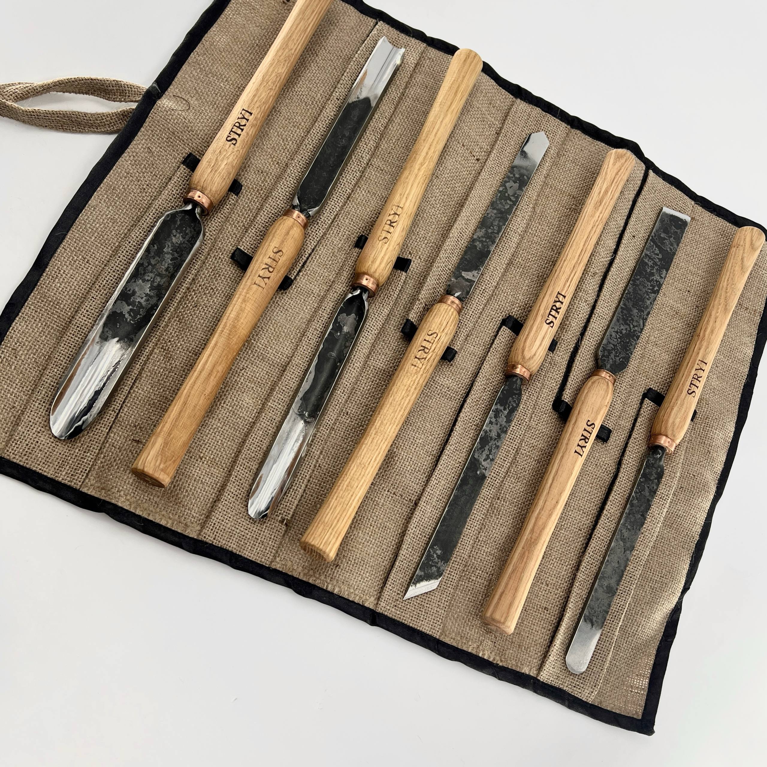 Wood turning toolset of 7 Wood Turning chisels STRYI Standart in roll-case, Woodturning kit, Gift for woodworker, Lathe Tools