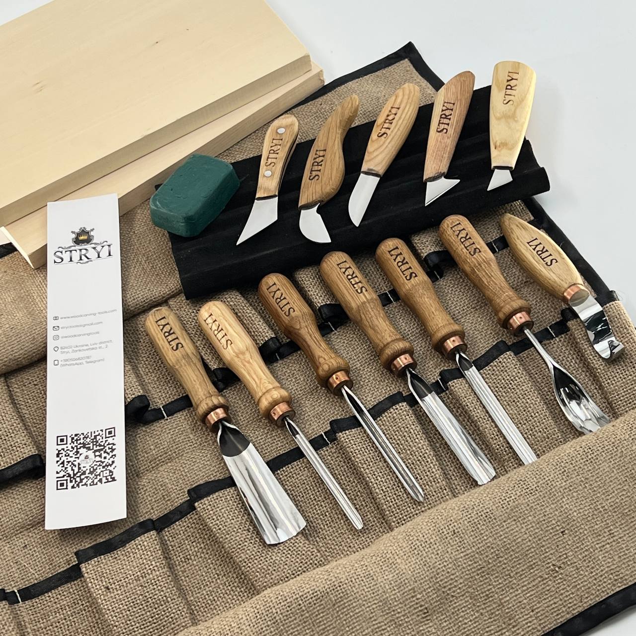 Holzschnitzwerkzeug-Set 12-tlg. Meißel und Hohleisen STRYI Profi, Werkzeuge für Holzschnitzerei, Holzbearbeitungsset