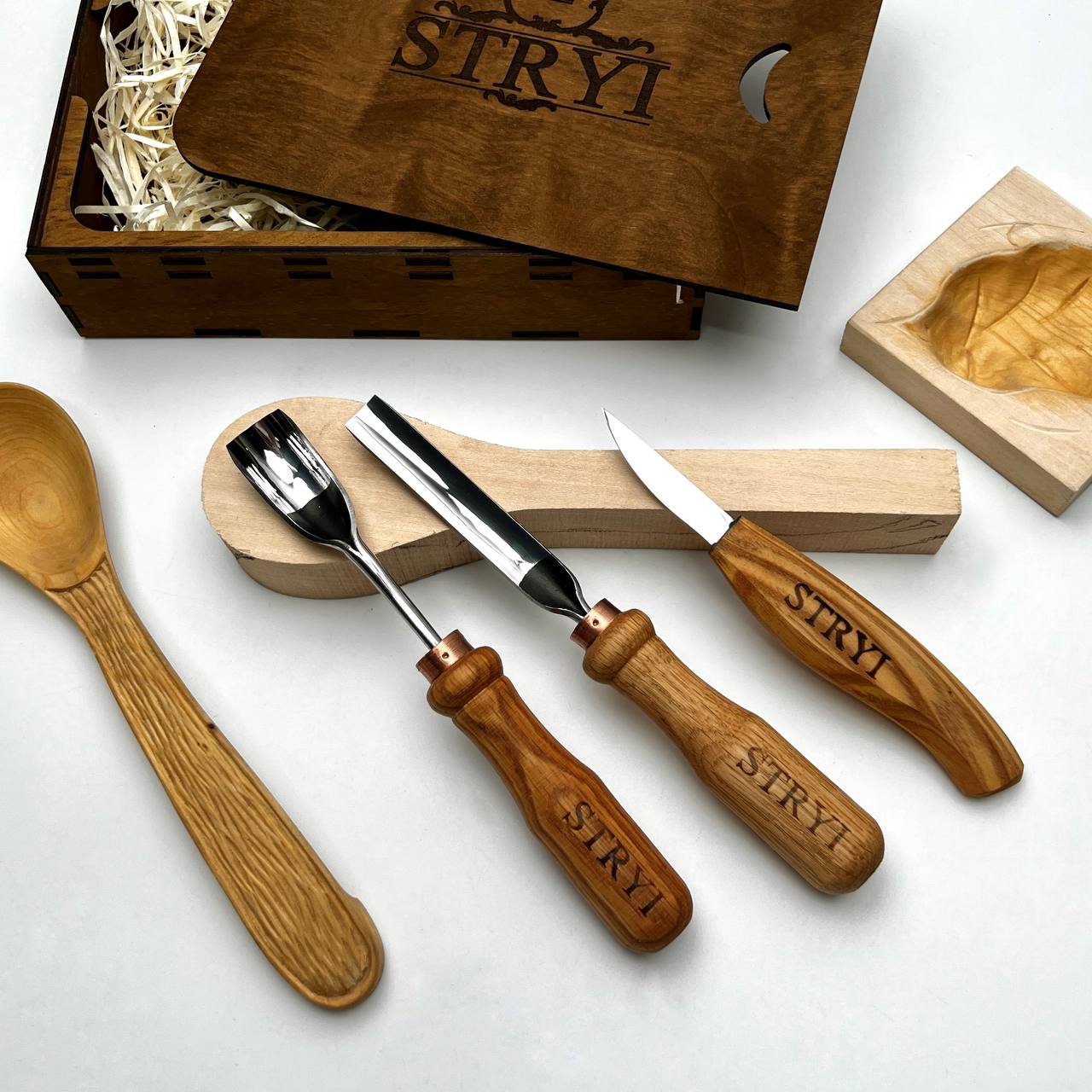 Kuksa, Spoon and cup Carving tools set 3pcs, STRYI Profi, Bowl gouge, Kuksa carving, Spoon making