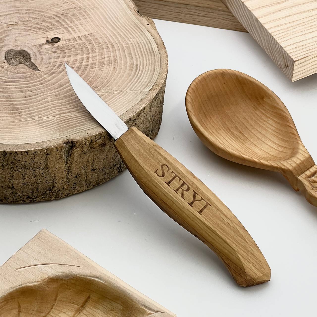 Spoon carving kit, Wood carving kit 3 pcs STRYI Profi, Carving tools, Hook knife, Spoon making