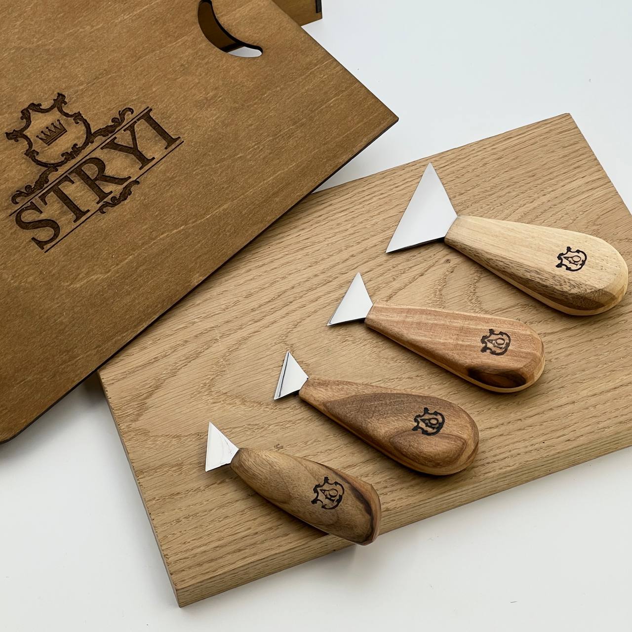 Juego de cuchillos de cola de golondrina para tallar madera en estuche enrollable, cuchillos triangulares